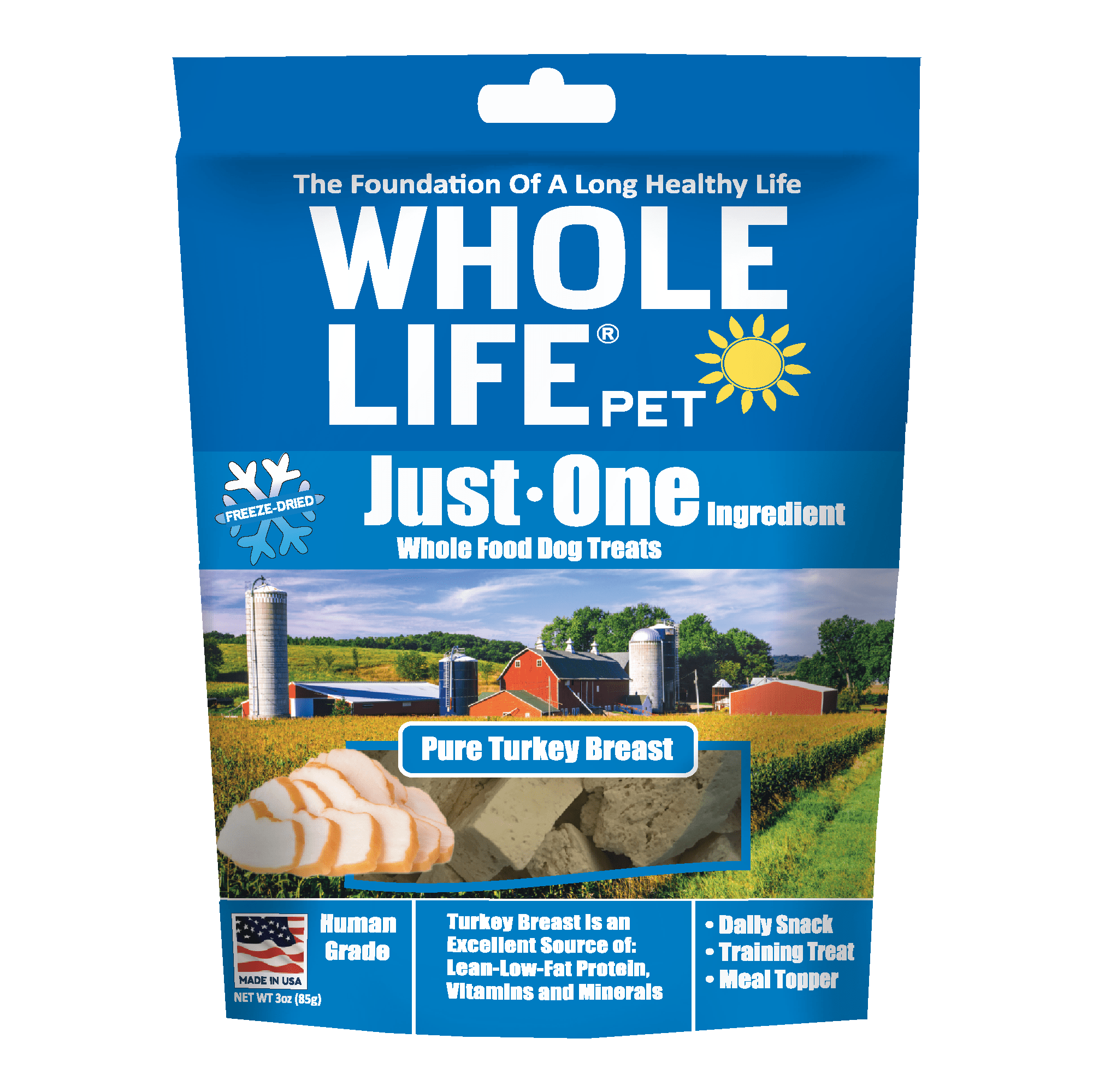 Whole Life Pet Single Ingredient USA Freeze Dried Turkey Treats for Dogs, 3 oz.
