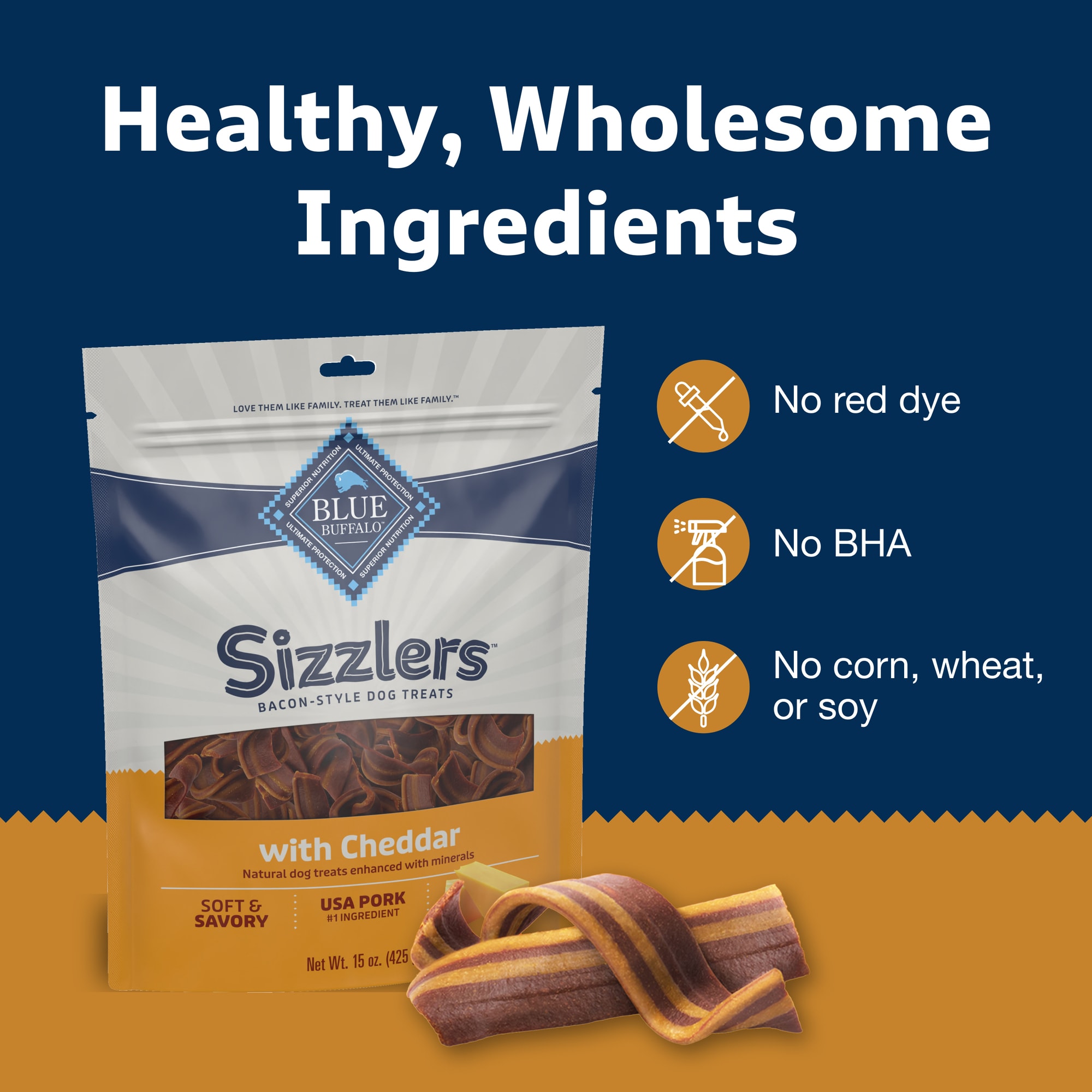 BLUE Sizzlers Bacon Cheddar Natural Dog Treats 15 oz