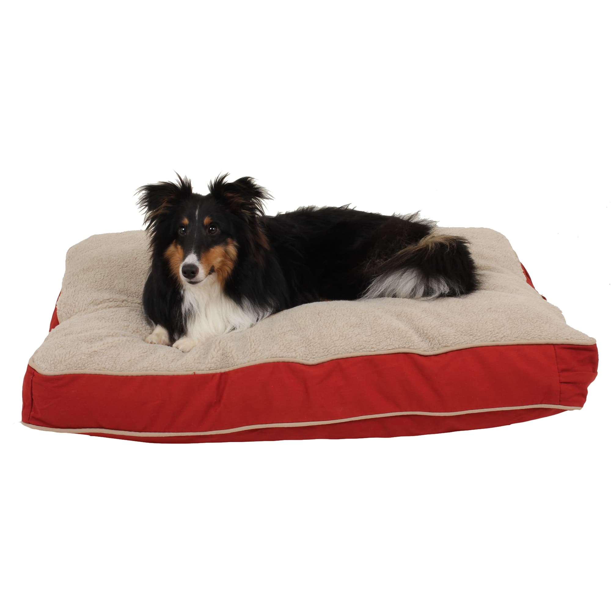 Carolina Pet Company Rectangular Napper with Berber Top in Canvas with Cording, 36 L X 27 W X 4 H, Red/Khaki, Small