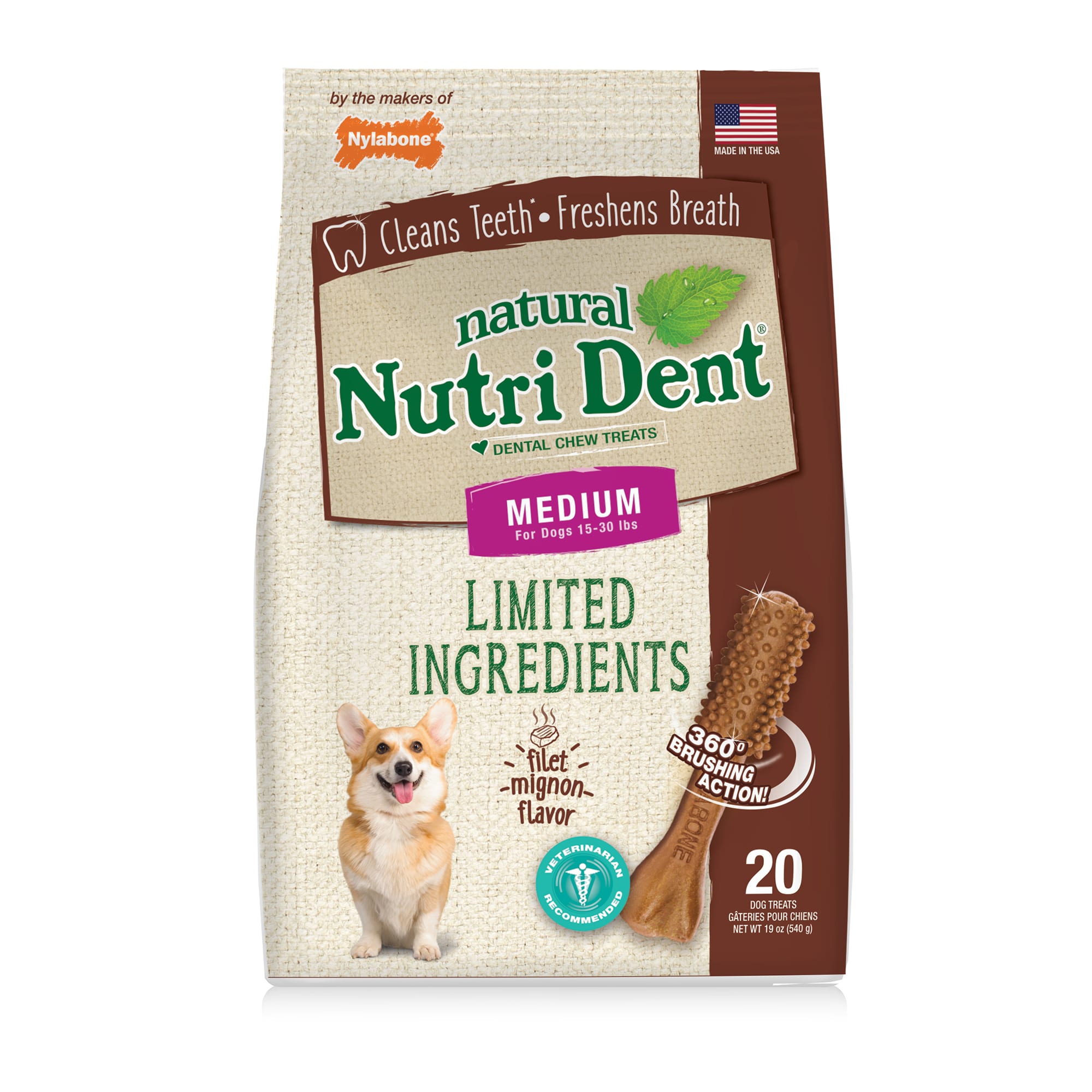 Nylabone Nutri Dent Limited Ingredients Medium Filet Mignon Dental