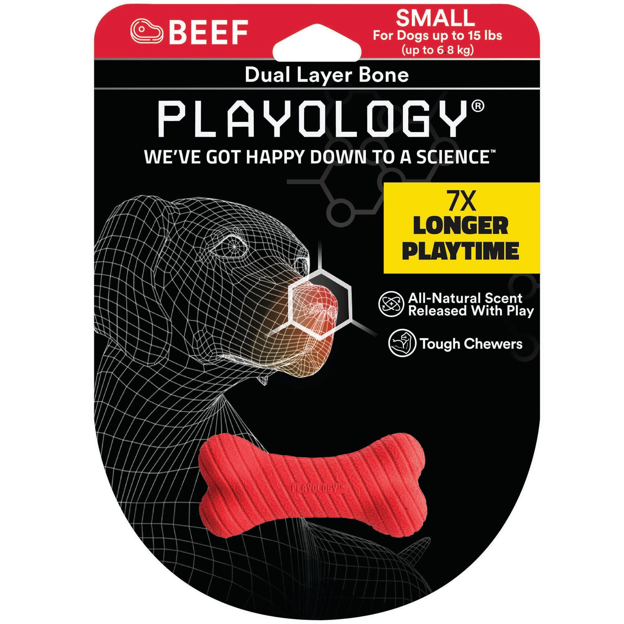 Playology Dual Layer Bone Dog Toy Beef 