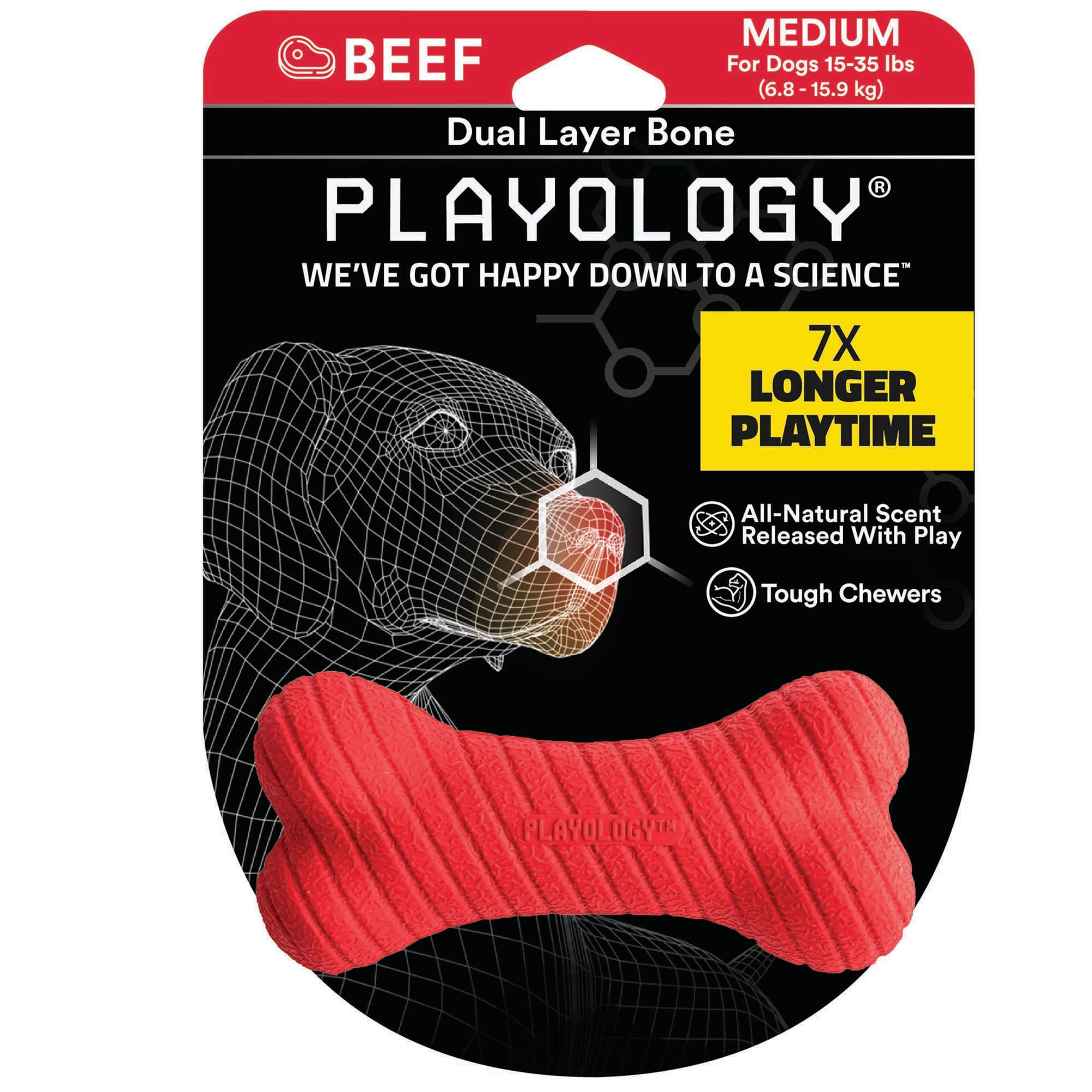 Playology Dual Layer Bone Dog Toy Beef 