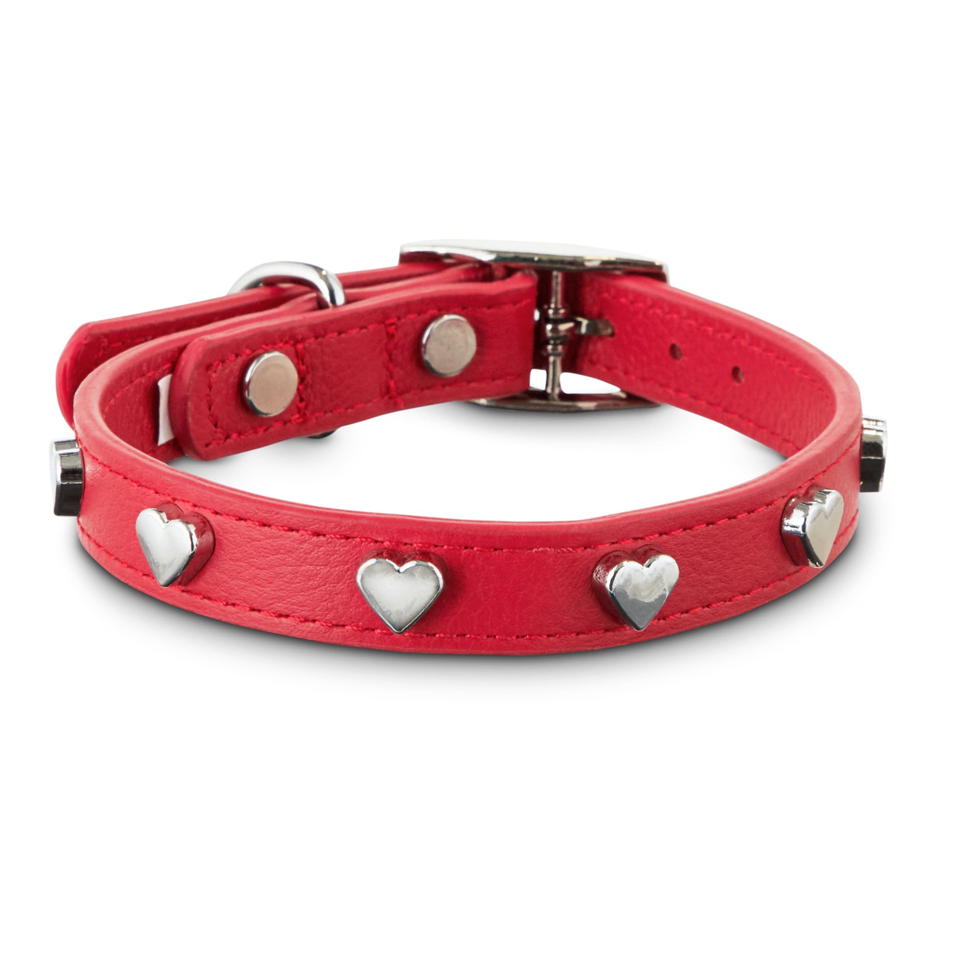 Heart Red Leather Dog Collar 