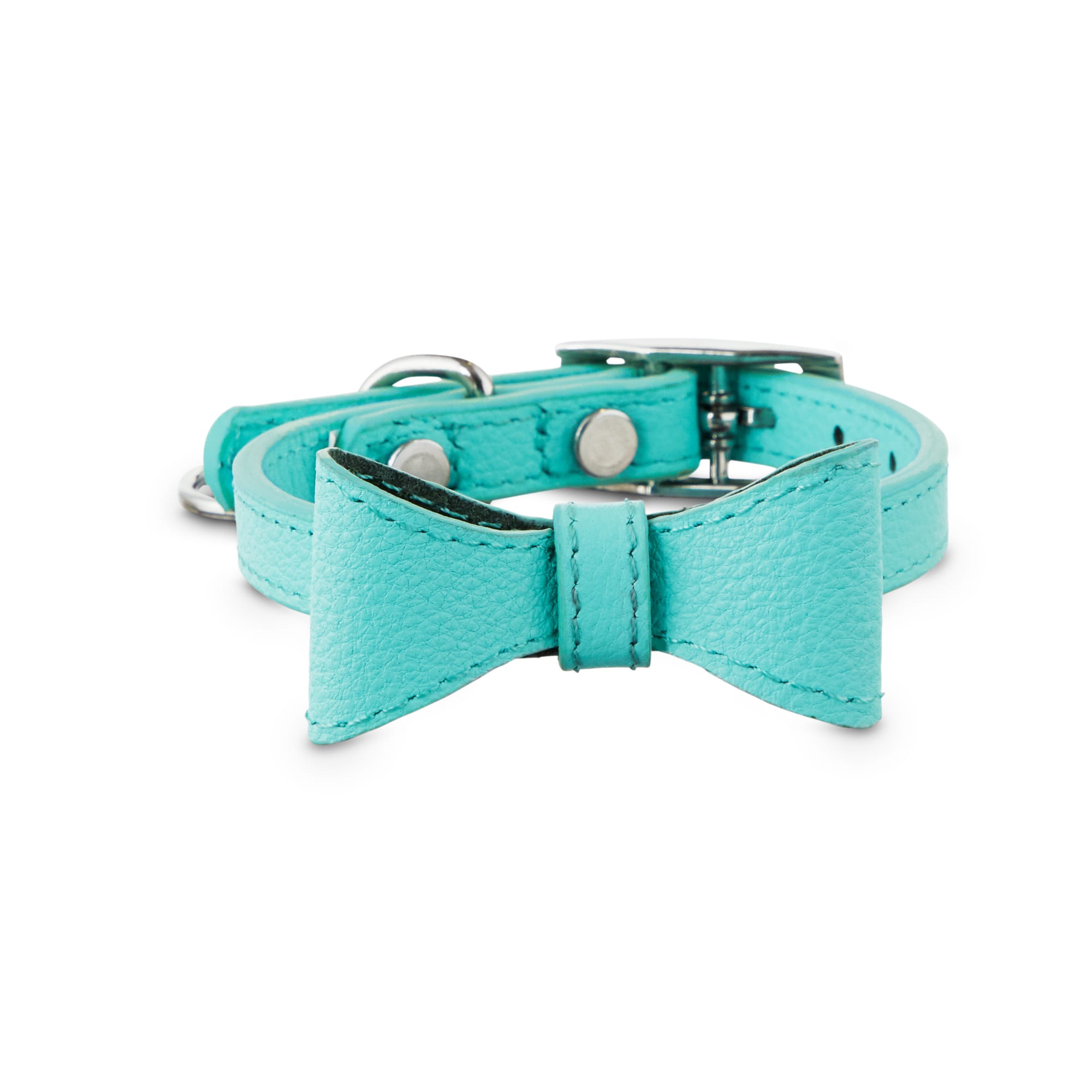 Bond & Co. Teal Leather Bow Tie Dog Collar, X-Small/Small