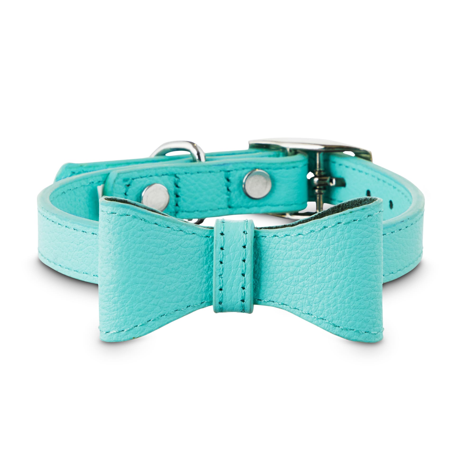 BOND & CO. Teal Leather Bow Tie Dog Collar, X-Small/Small | Petco