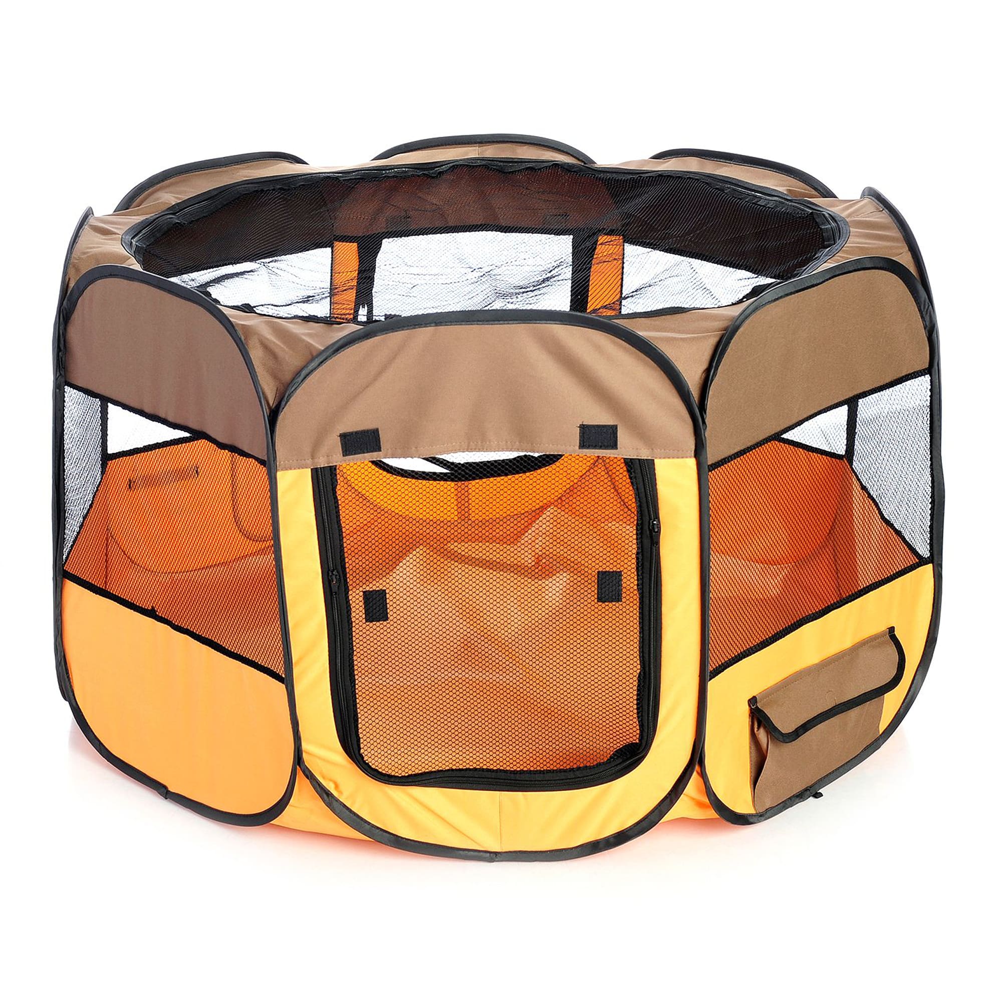 Pet Life All Terrain Lightweight Easy Folding Wire Framed Collapsible Travel Pet Playpen Brown And Orange, Large, Orange / Brown