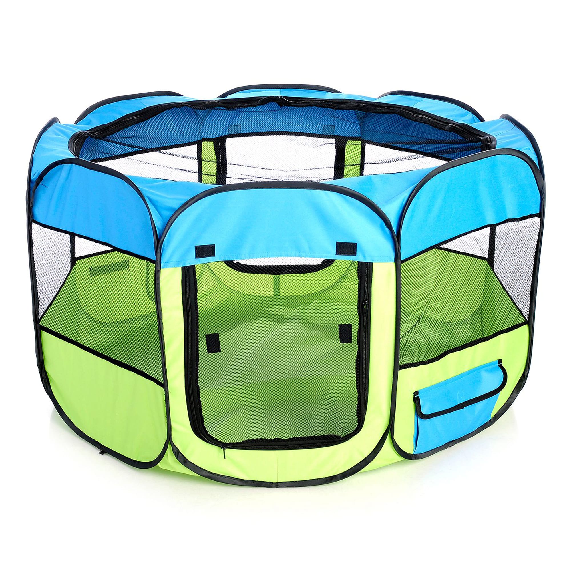 Pet Life All Terrain Lightweight Easy Folding Wire Framed Collapsible Travel Pet Playpen Blue And Yellow, Large, Yellow / Blue