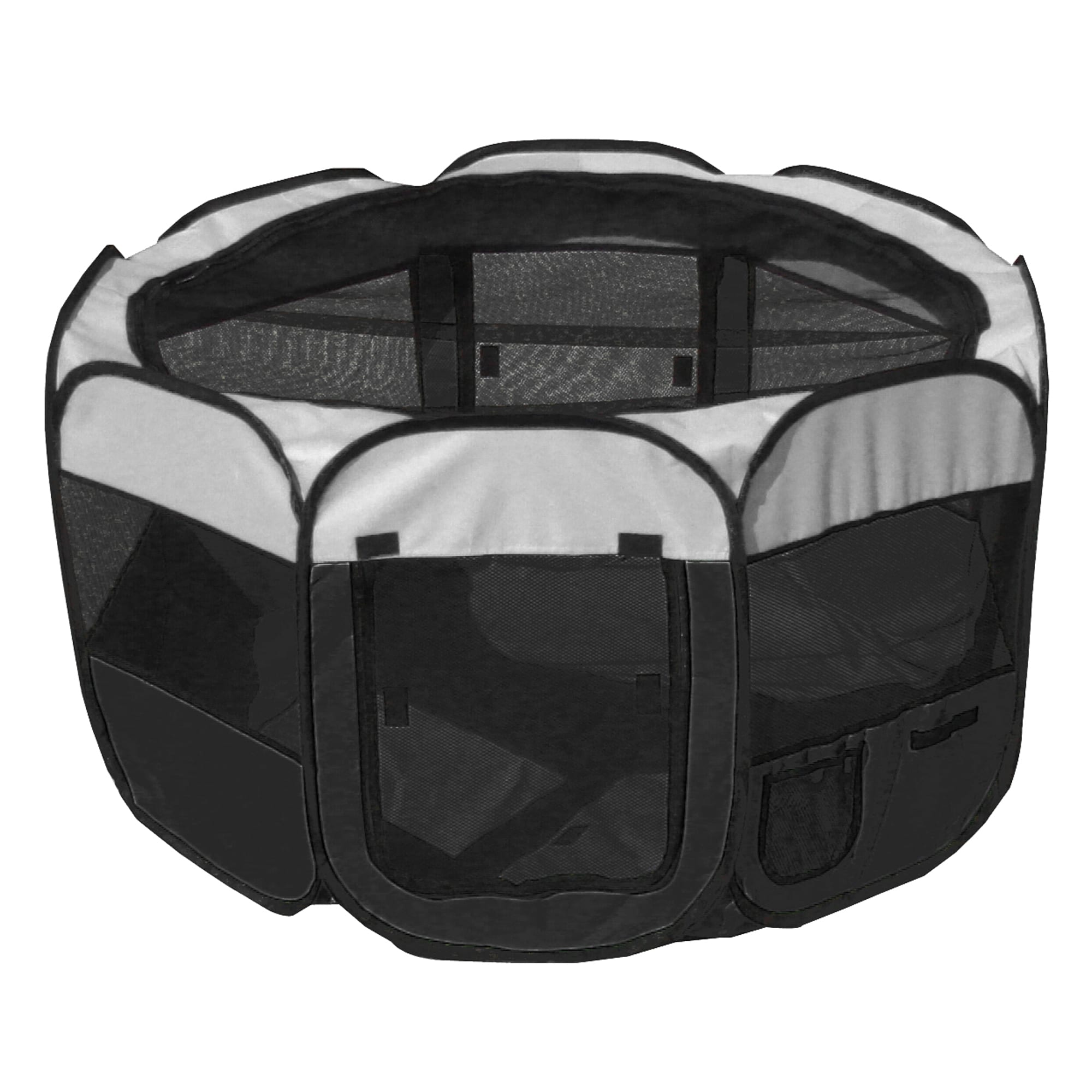 Pet Life All Terrain Lightweight Easy Folding Wire Framed Collapsible Travel Pet Playpen Black And White, Large, Black / White