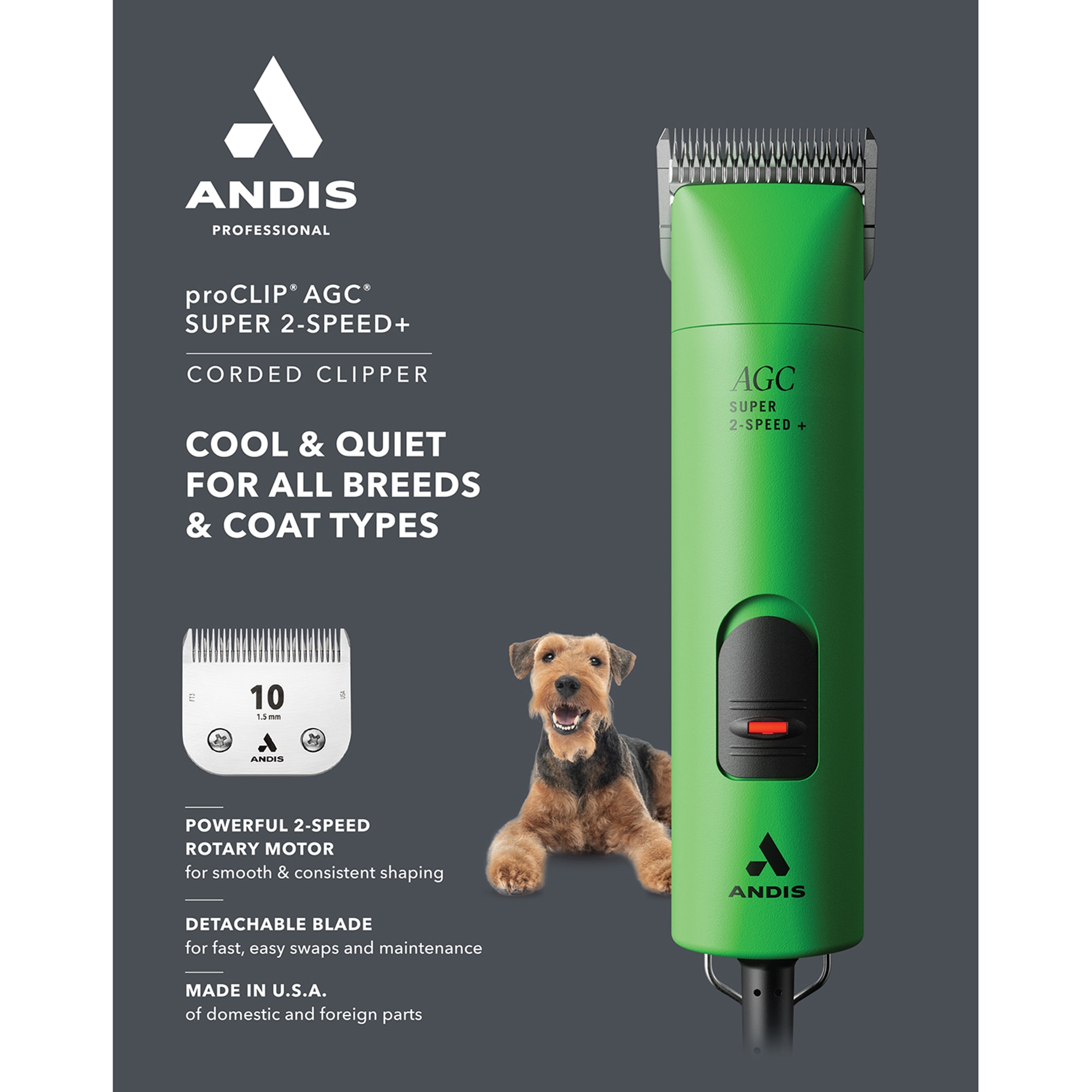 Andis ProClip AGC Super 2-Speed Detachagle Blade Clipper, Green