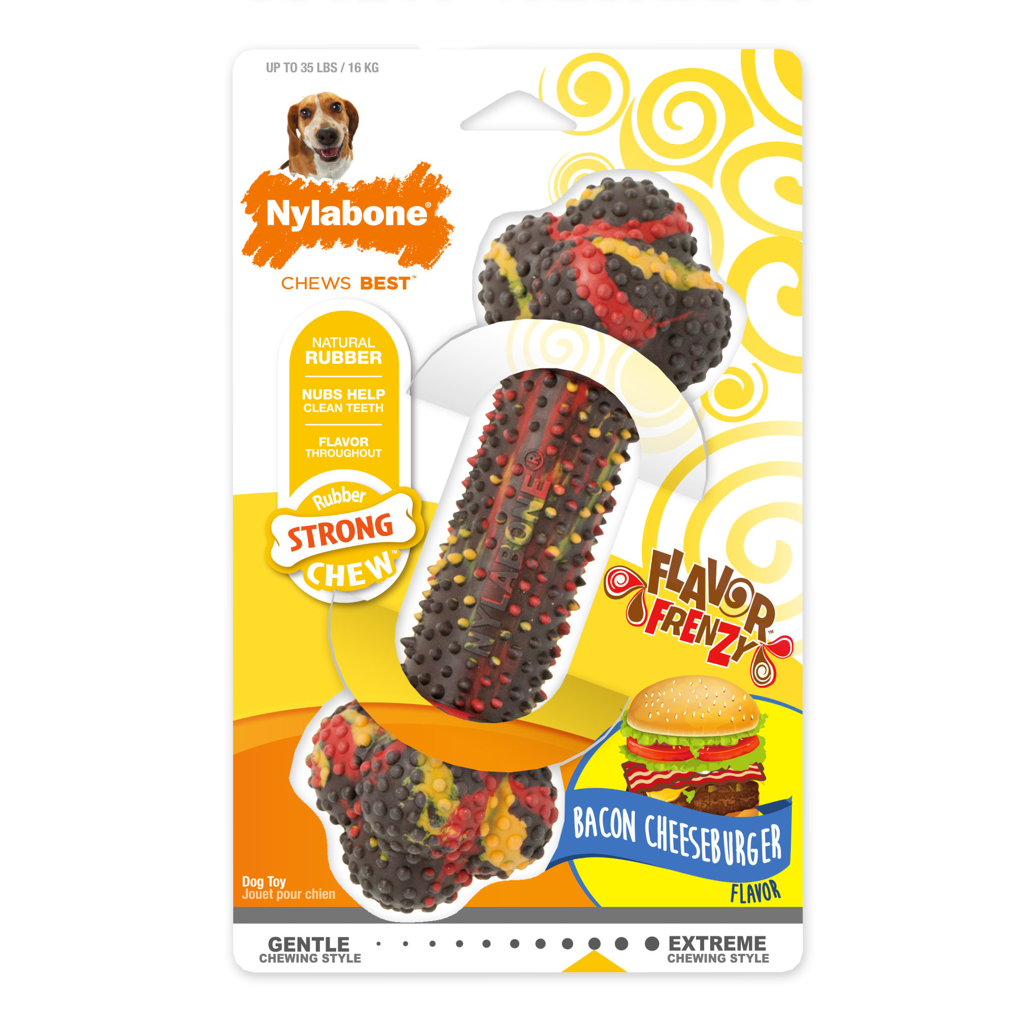 Nylabone Flavor Frenzy Strong Chew Toy Dog Toy Bacon & Cheeseburger Flavor Medium/Wolf - Up to 35 lbs.