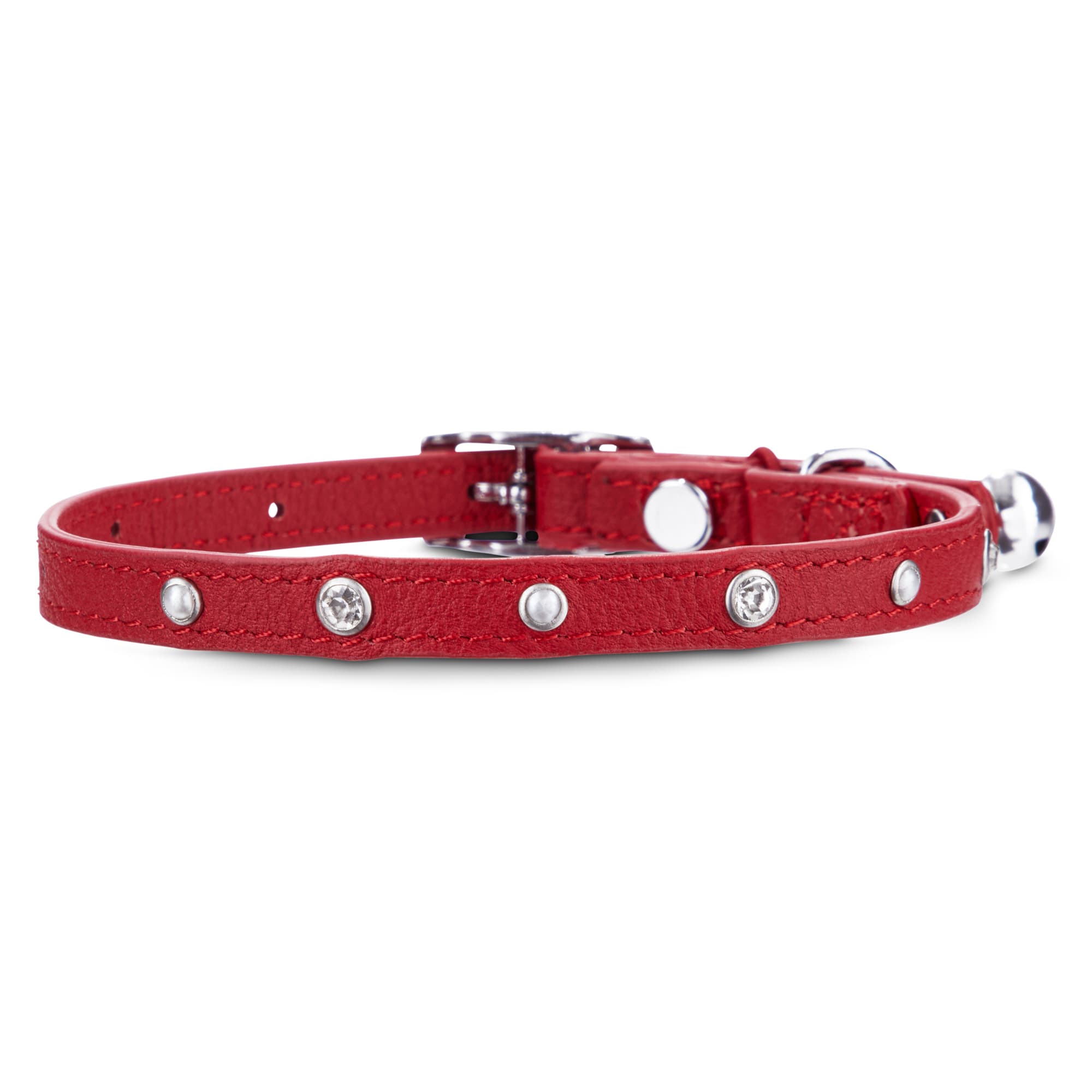 Co. Bejeweled Red Leather Cat Collar 