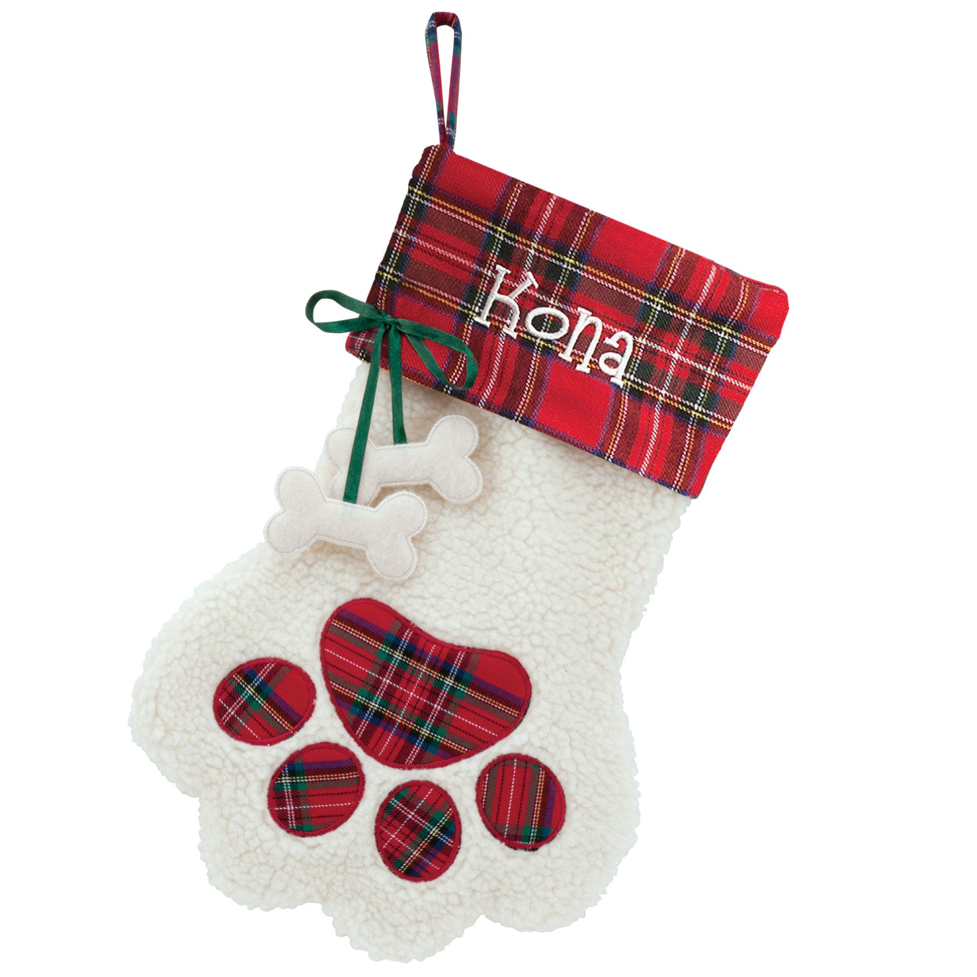 Personalized Red Plaid Dog Paw Christmas Stocking