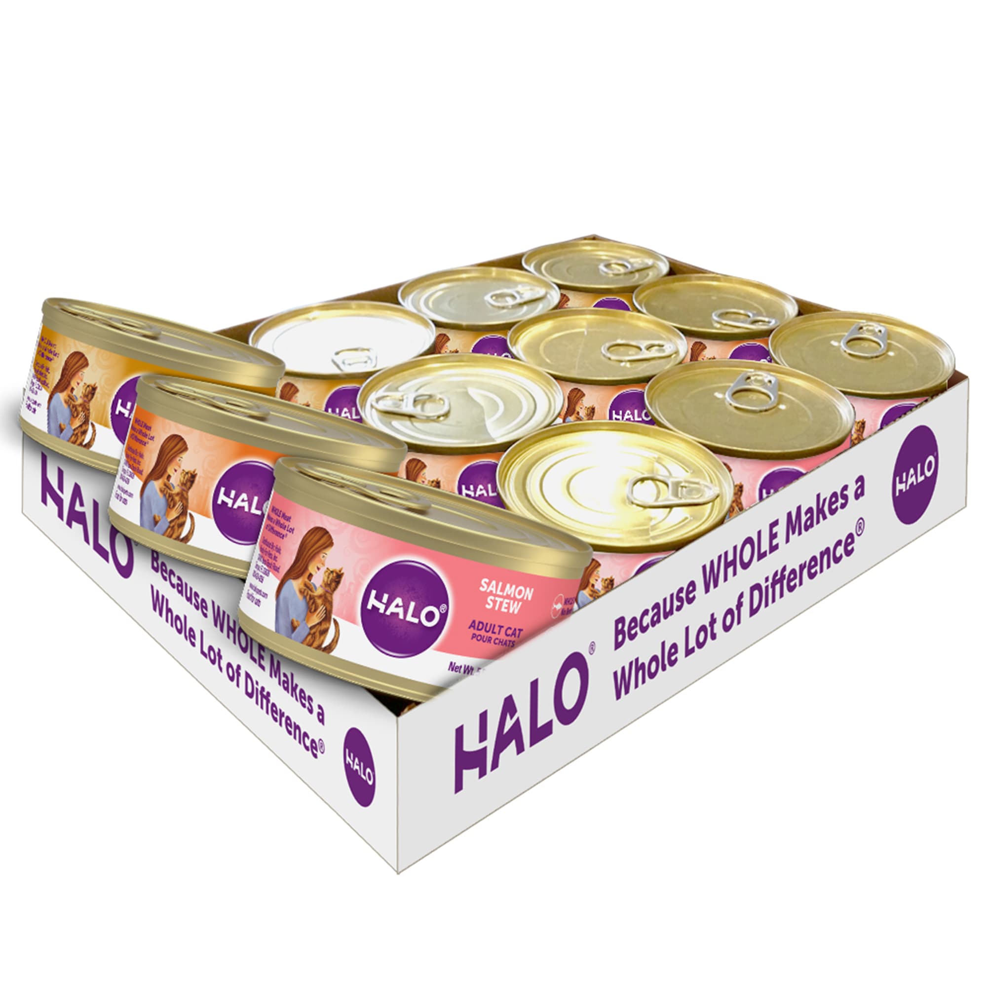 Halo Adult Grain Free Chicken Salmon Turkey Recipe Variety Pack Canned Cat Food 5.5 oz. Count of 12