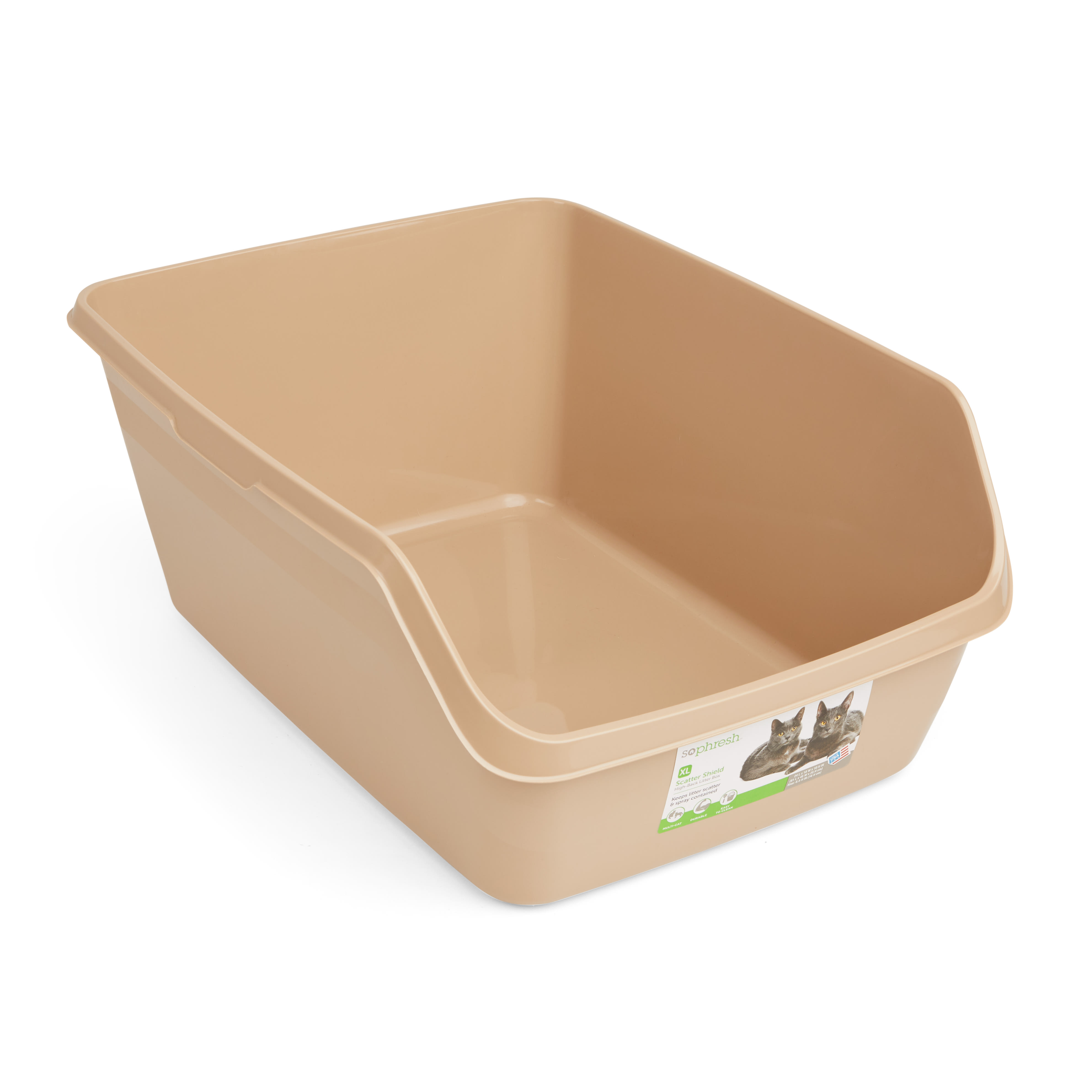 So Phresh Tan Scatter Shield High Back Litter Box for Cat X Large