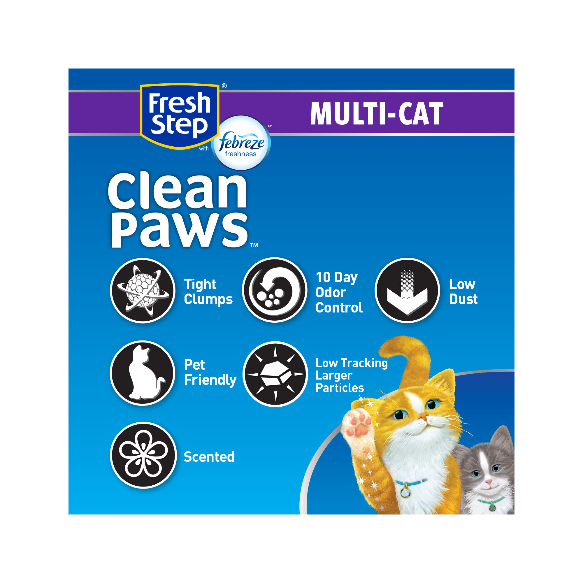 Fresh Step Clean Paws Clumping Cat Litter, Low Tracking, Multi-Cat - 22.5 lb