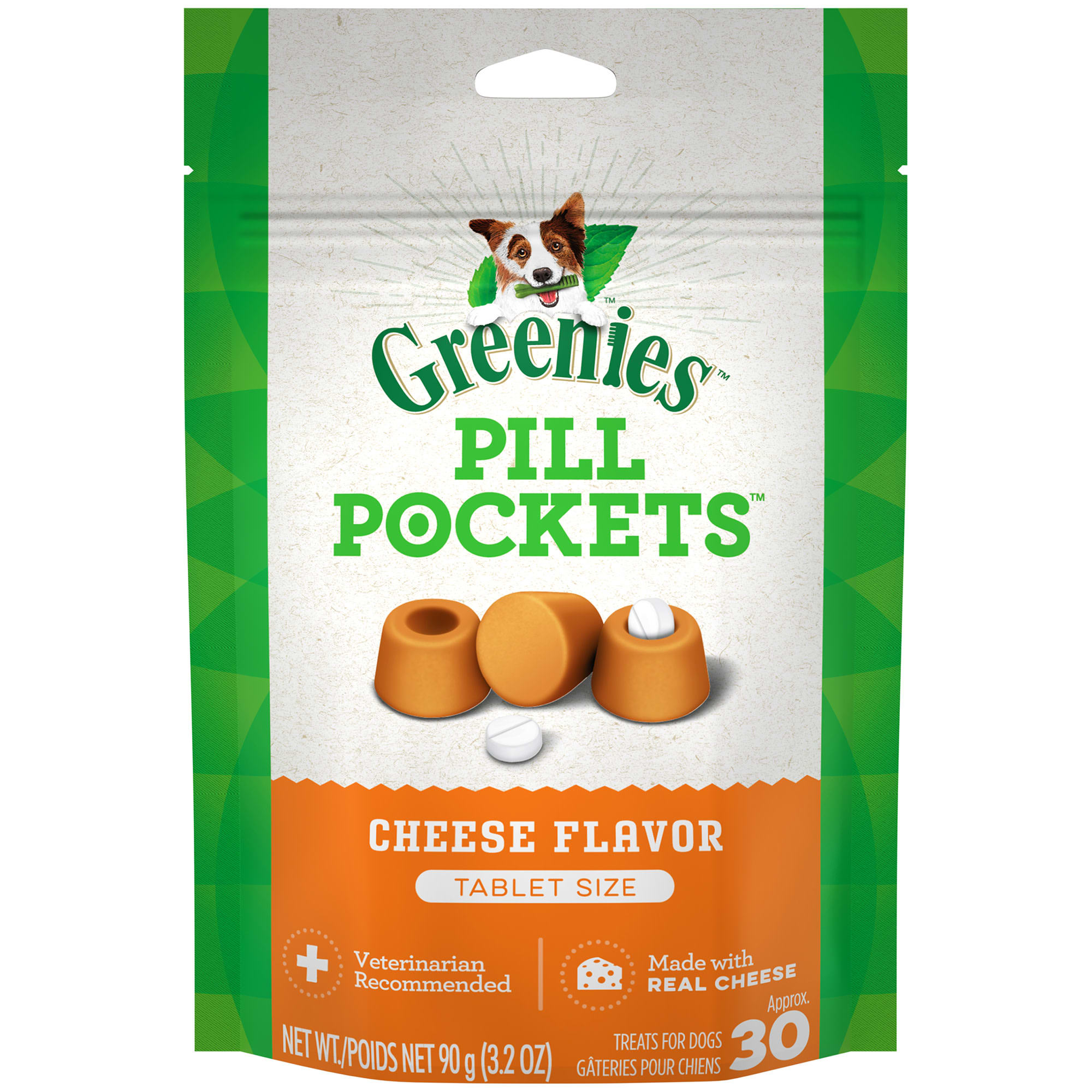 Greenies Pill Pockets Cheese Flavor Tablet Size Natural Soft Dog Treats, 3.2 oz., Count of 30