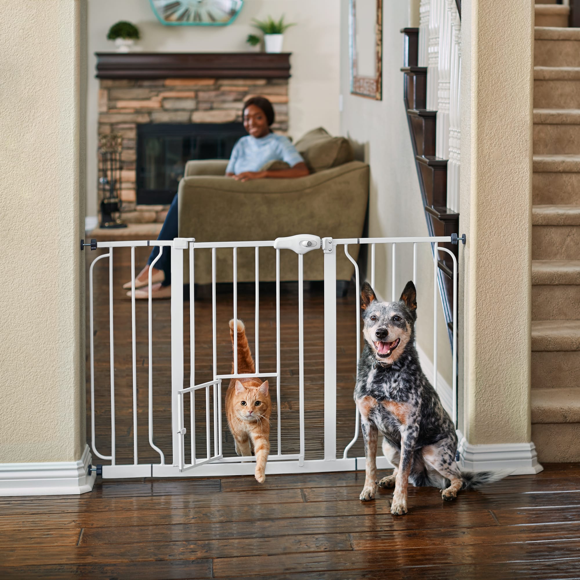 wide pet gate with walk through