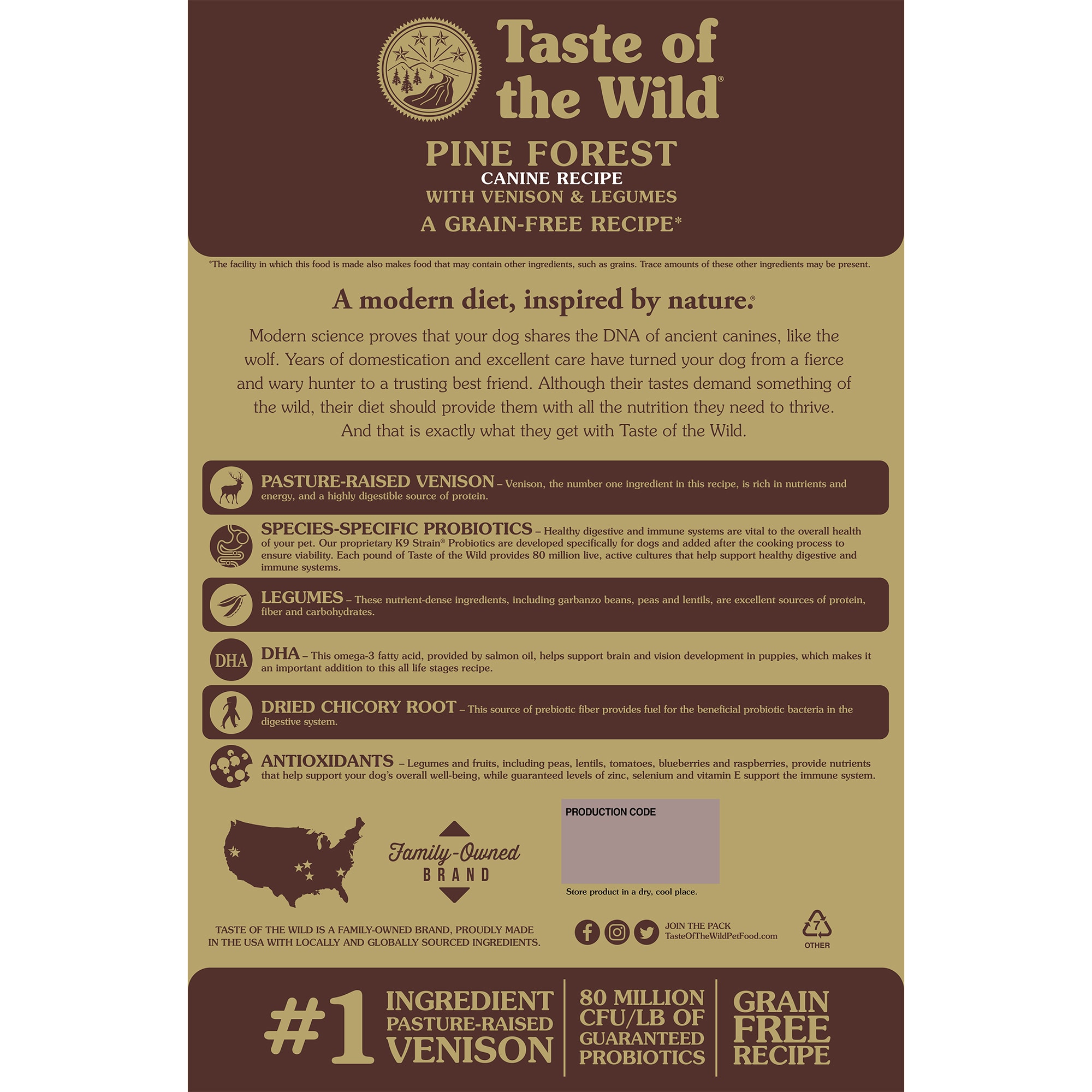 Taste of the Wild Pine Forest Grain Free Roasted Venison Dry Dog Food 28 lbs