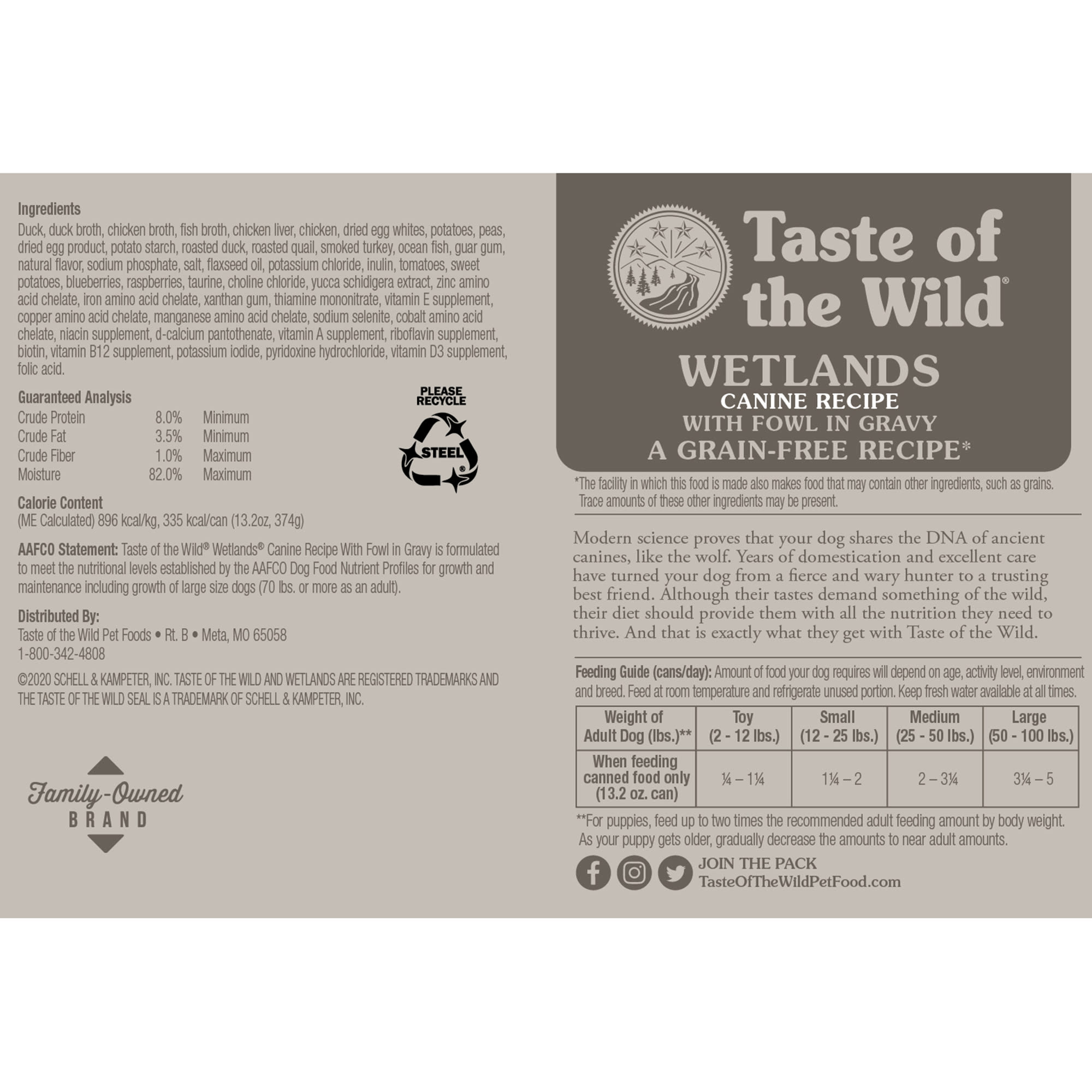 Taste of the Wild Wetlands Grain Free Wet Canned Dog Food with Roasted Duck 13.2 oz. Case of 12 Petco