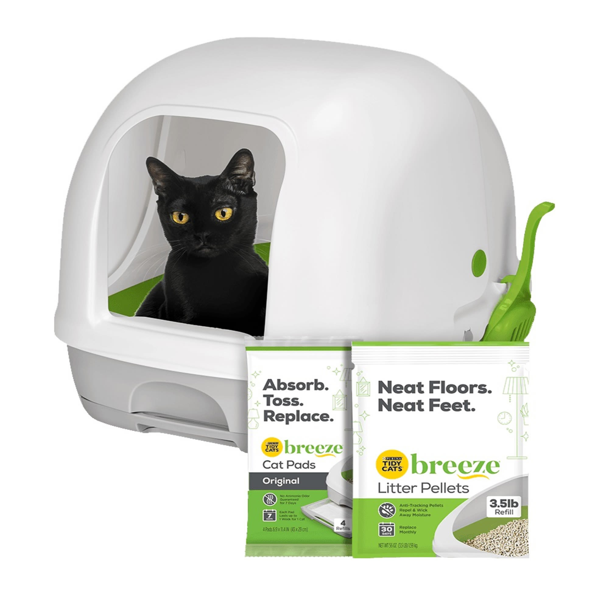 Tidy Cats Breeze Hooded Litter Box System Starter Kit With Pellets Pads for Cats