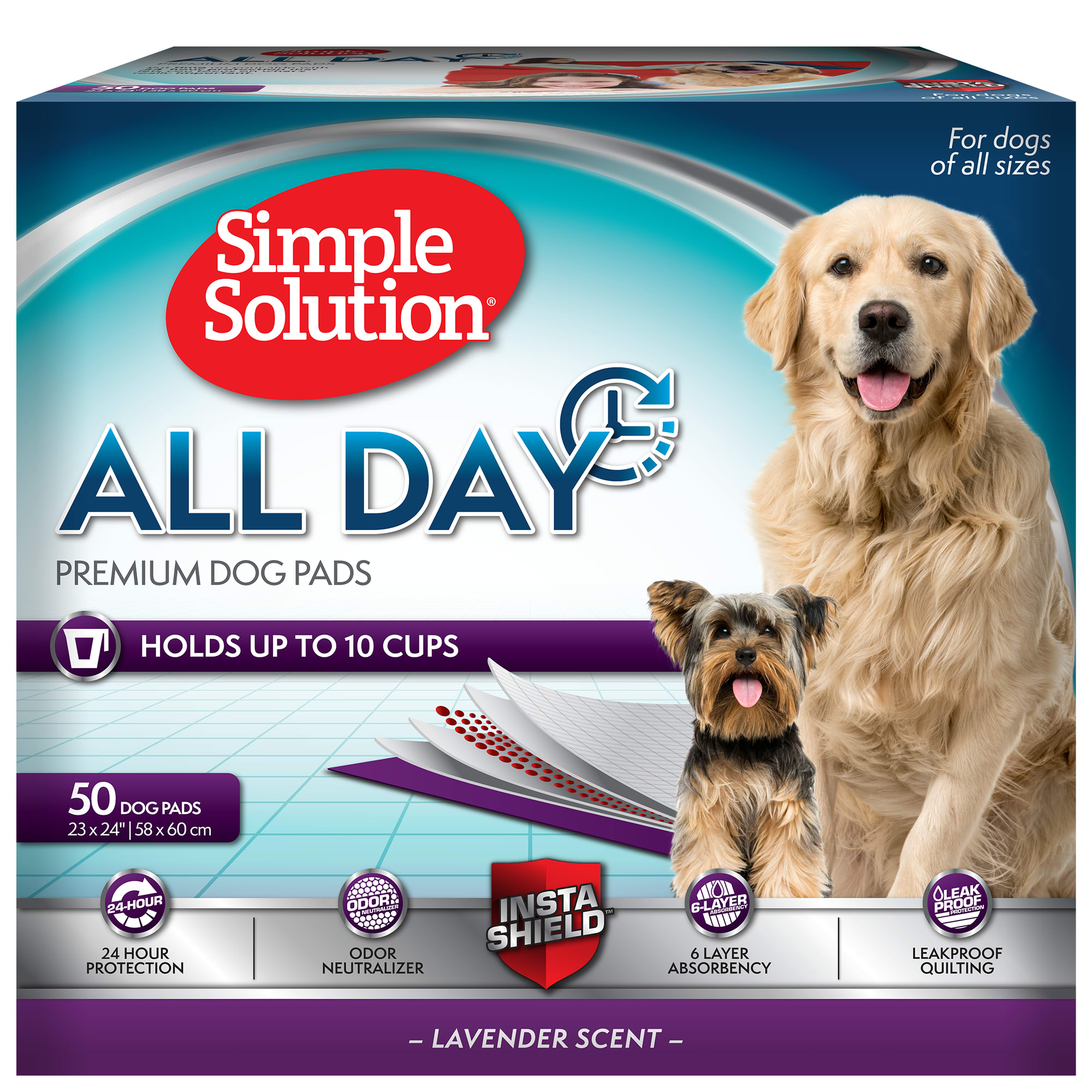 Simple Solution 6-Layer All Day Premium Dog Pads, 23 x 24, Lavender Scent, 50 pads