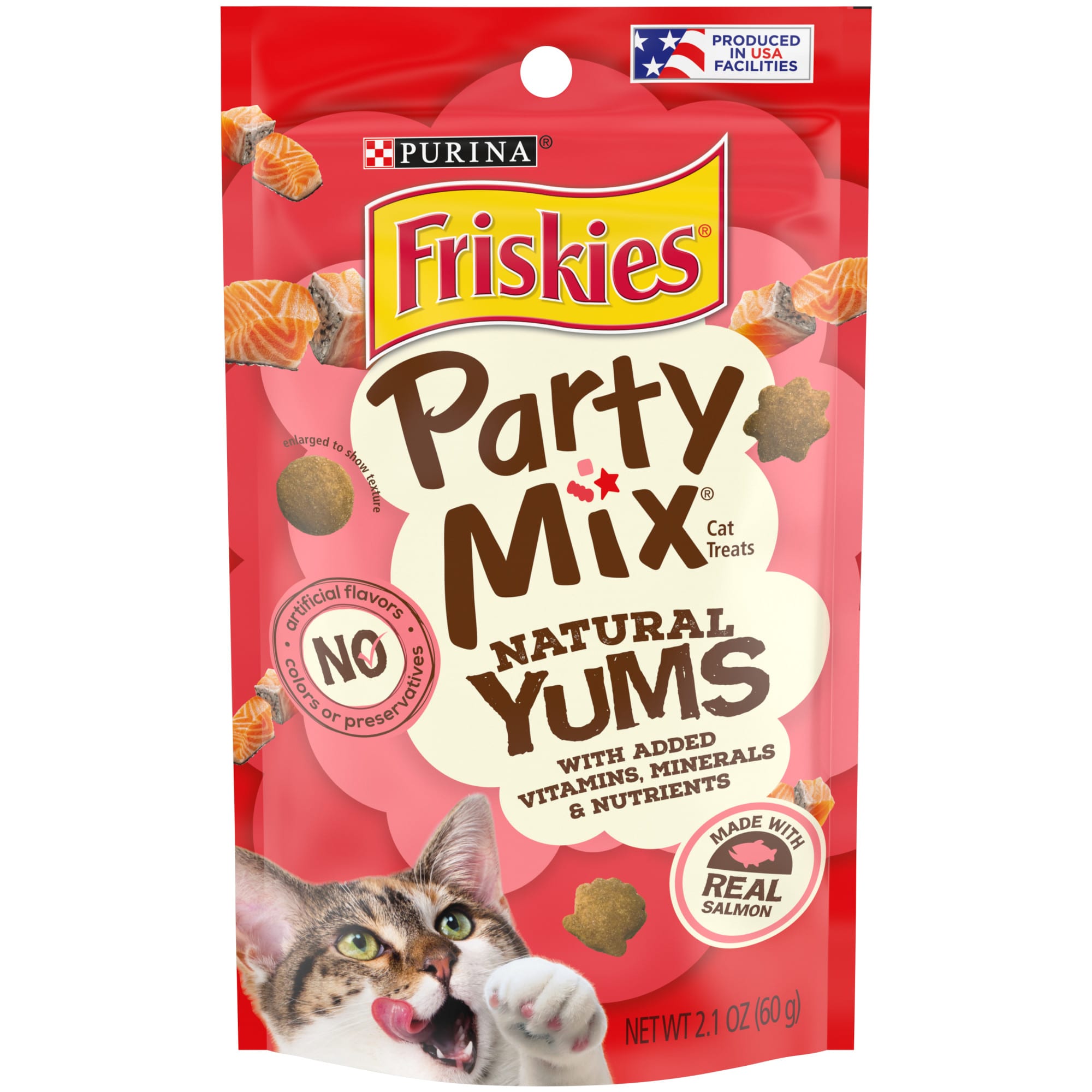 Purina Friskies Party Mix Natural Yums With Real Salmon and Vitamins, Minerals & Nutrients Cat Treats, 6 oz.