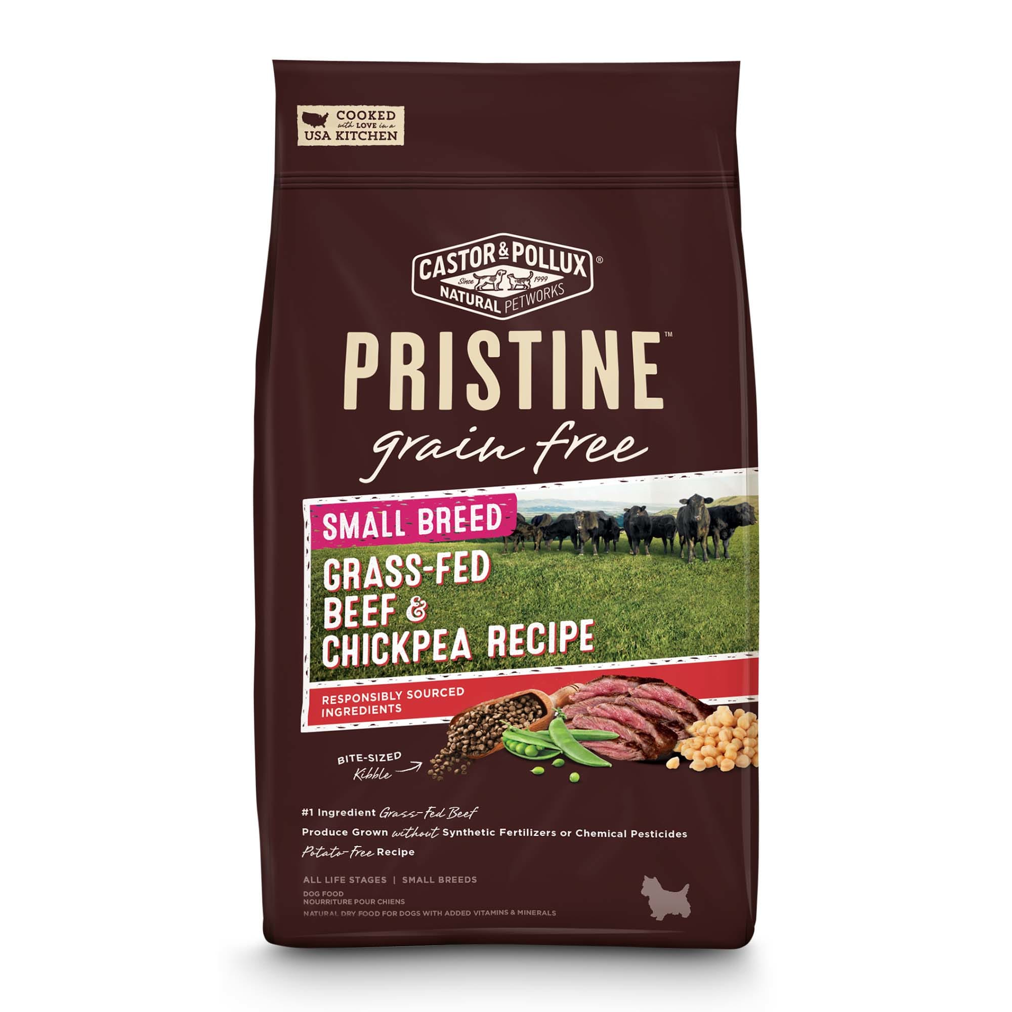 Castor & Pollux Pristine Grain Free Small Breed Grass-Fed Beef & Chickpea Recipe Dry Dog Food, 4