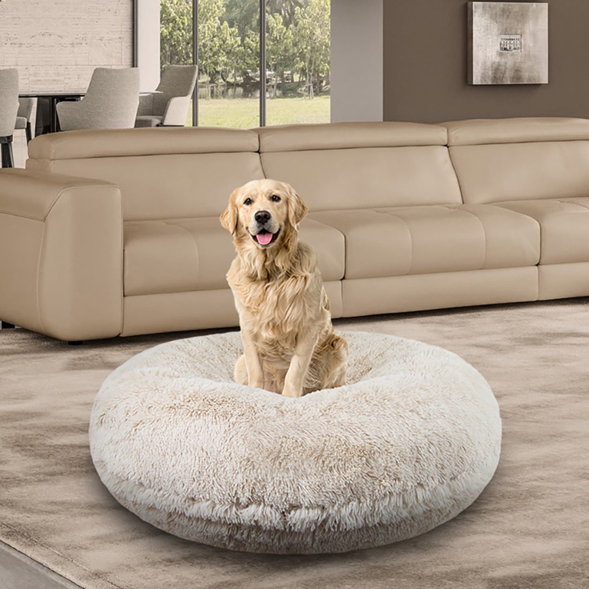 Bessie and Barnie Signature Luxury Extra Plush Faux Fur Bagel Dog Bed 36 L X 36 W X 10 H Frosted Willow Petco
