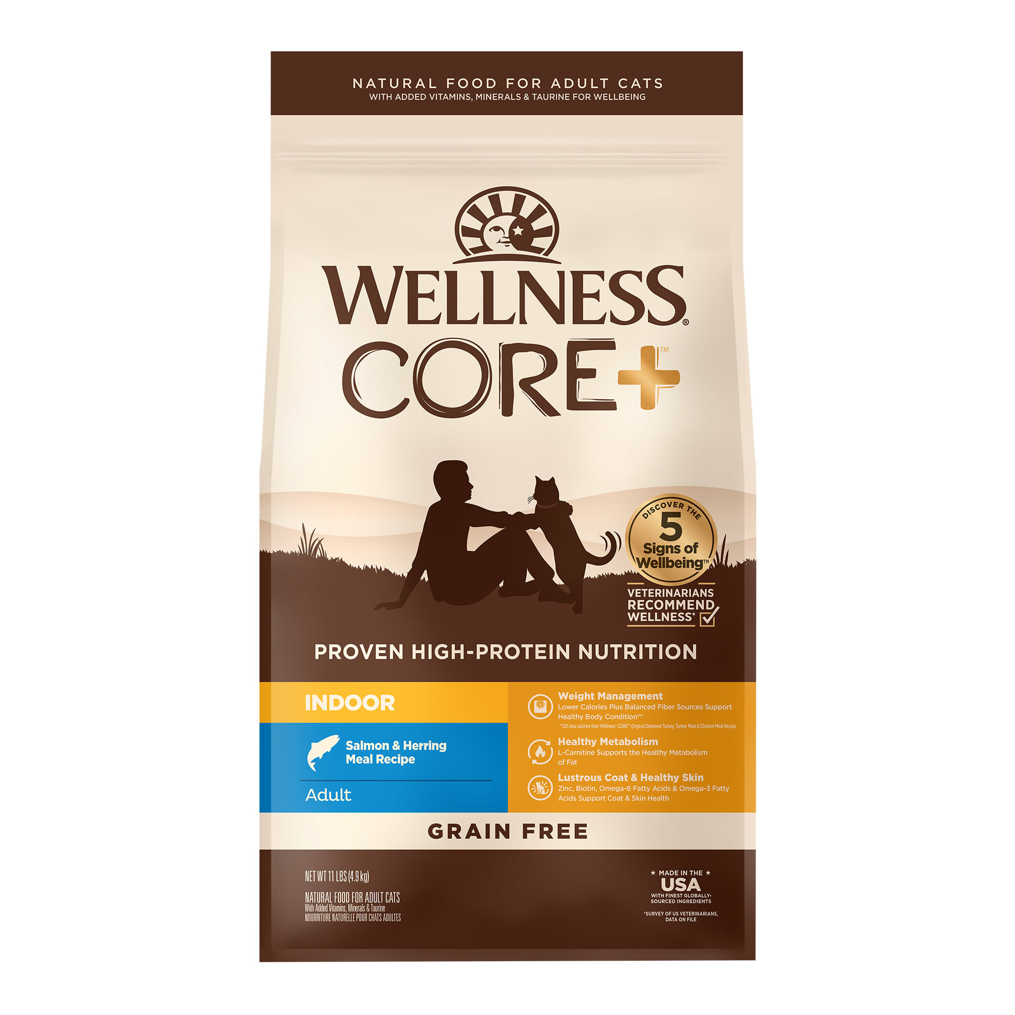 Wellness CORE Natural Grain Free Indoor Salmon Herring Meal Recipe Dry Cat Food 11 lbs