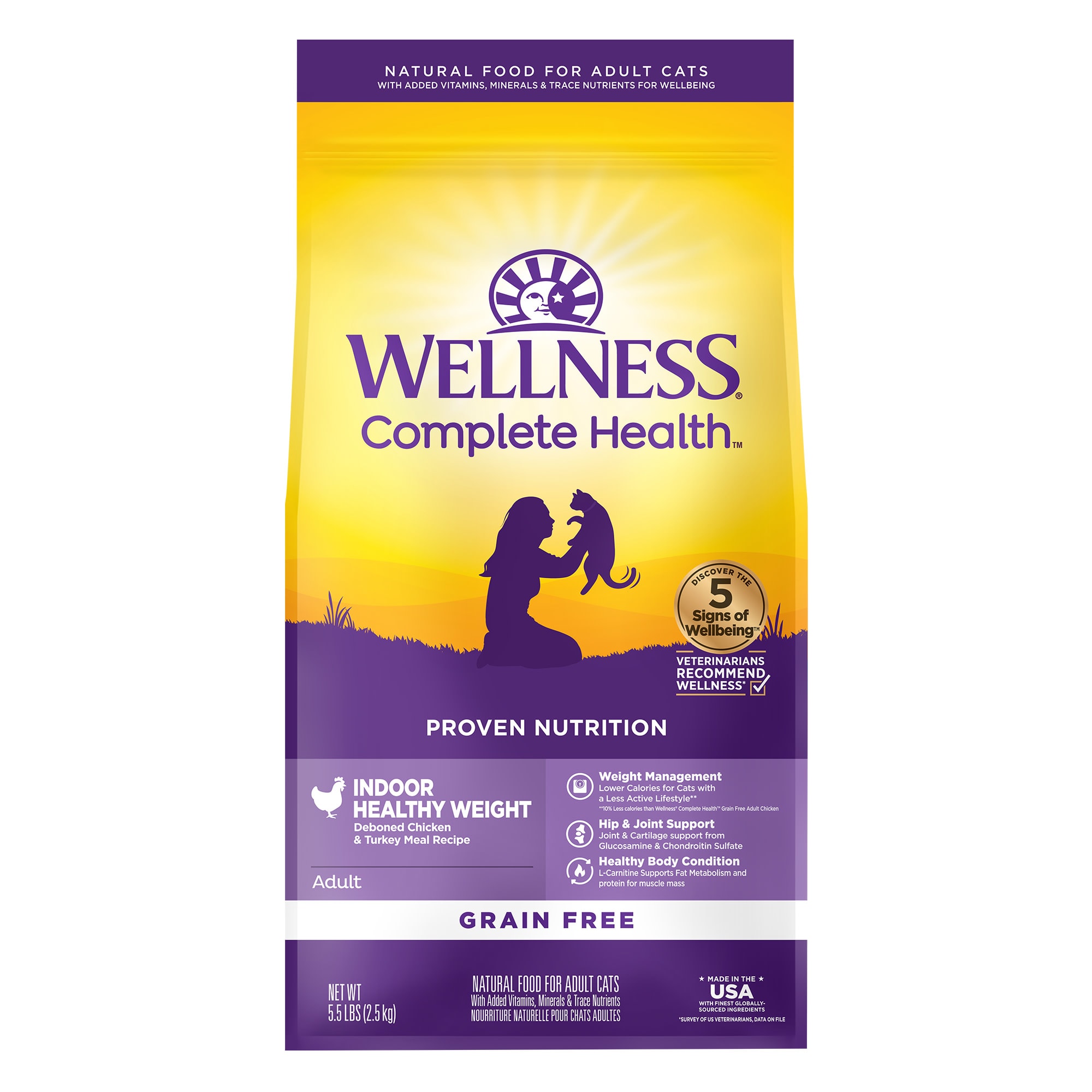 Wellness Complete Health Grain Free Indoor Healthy Weight Chicken Turkey Meal Recipe Dry Cat Food 5.5 lbs