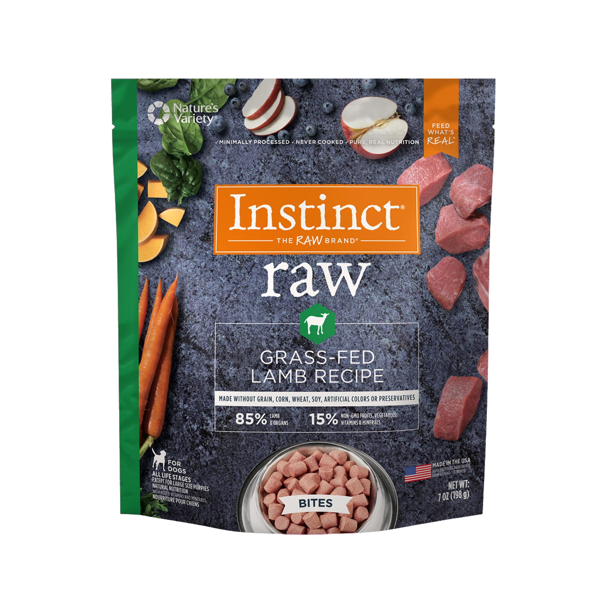 Instinct Frozen Raw Bites Grain-Free Grass-Fed Lamb Recipe ...