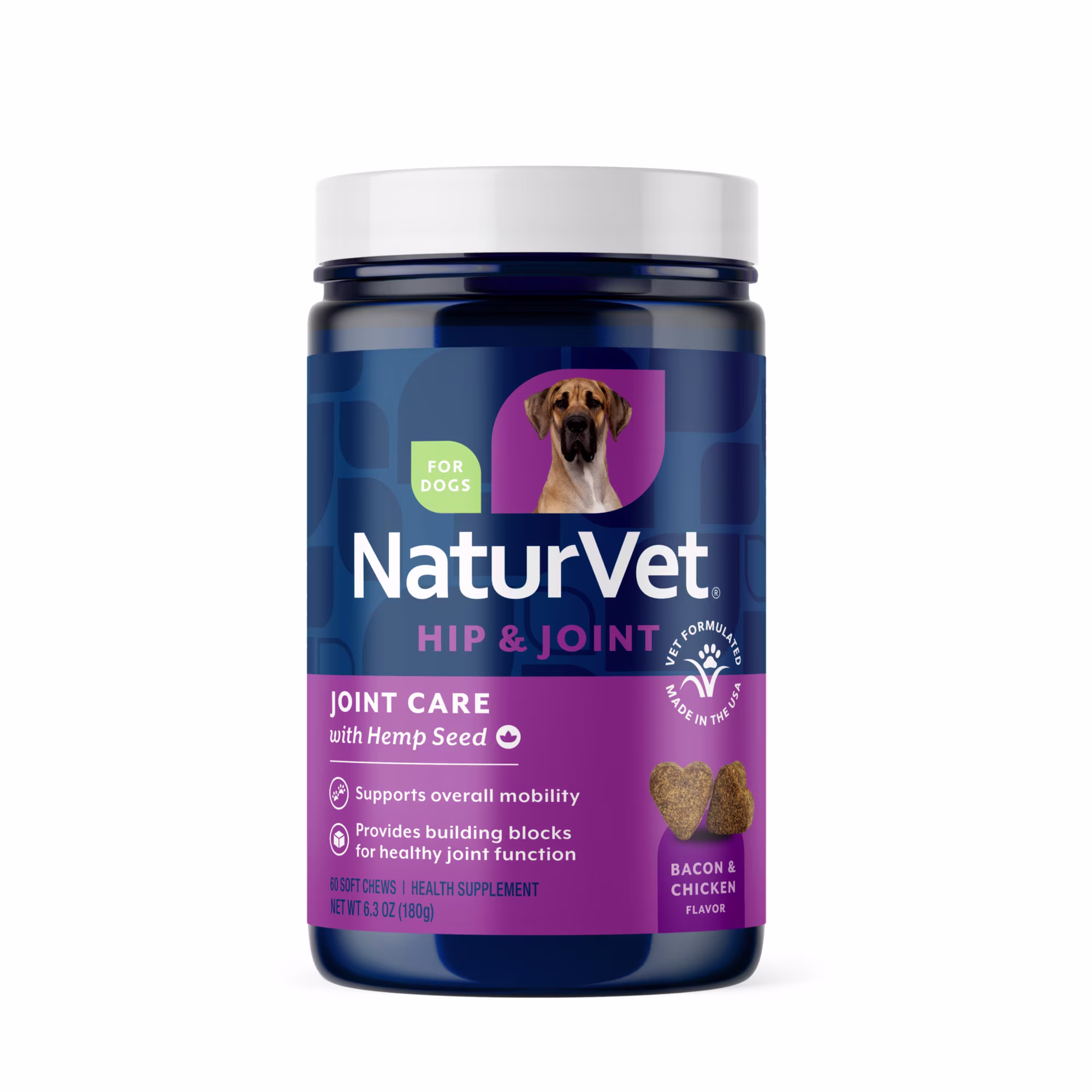 NaturVet Hemp Joint Health Plus Hemp Seed Soft Chew for Dogs, Count of