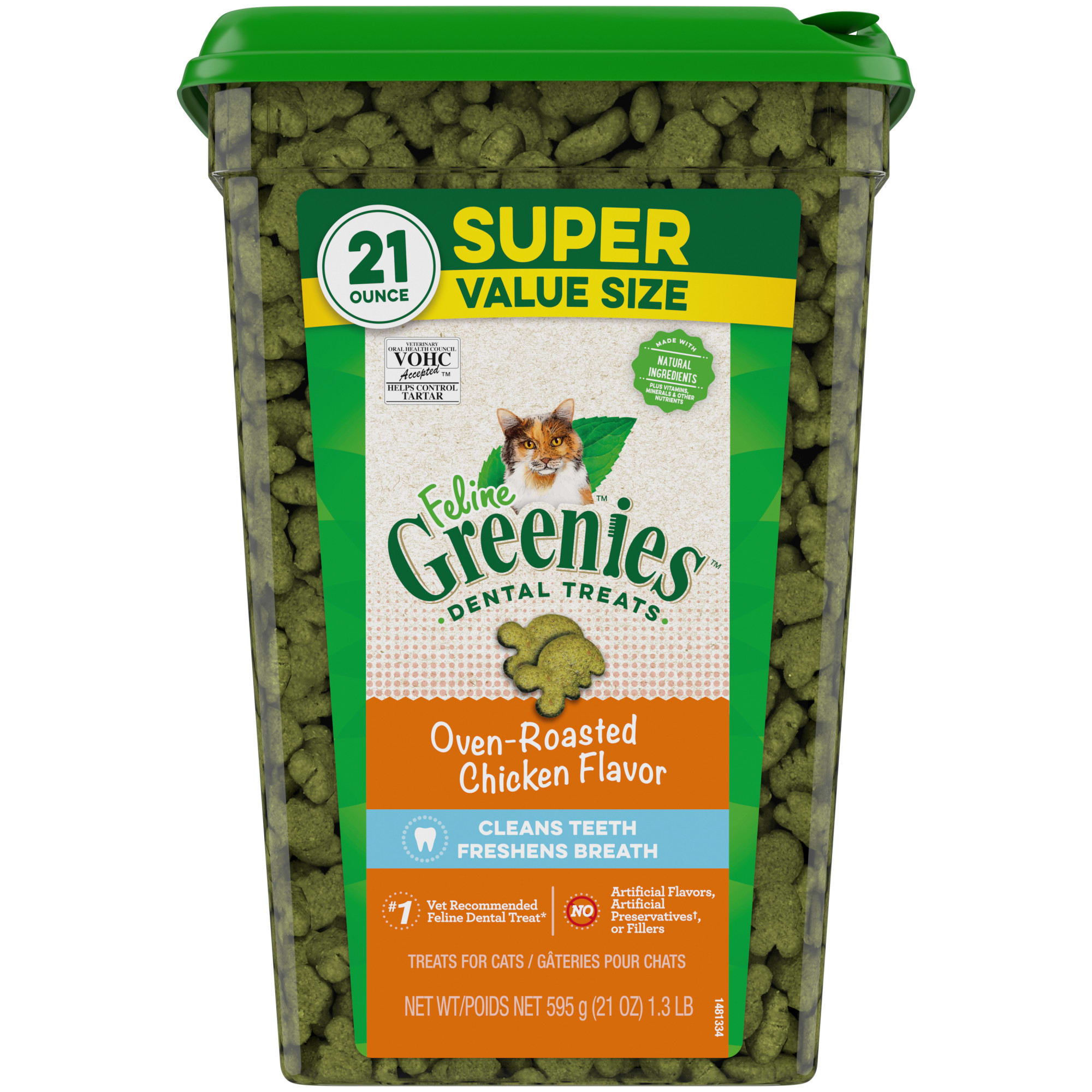 Feline Greenies Natural Oven Roasted Chicken Flavor Adult Dental Cat Treats 21 oz