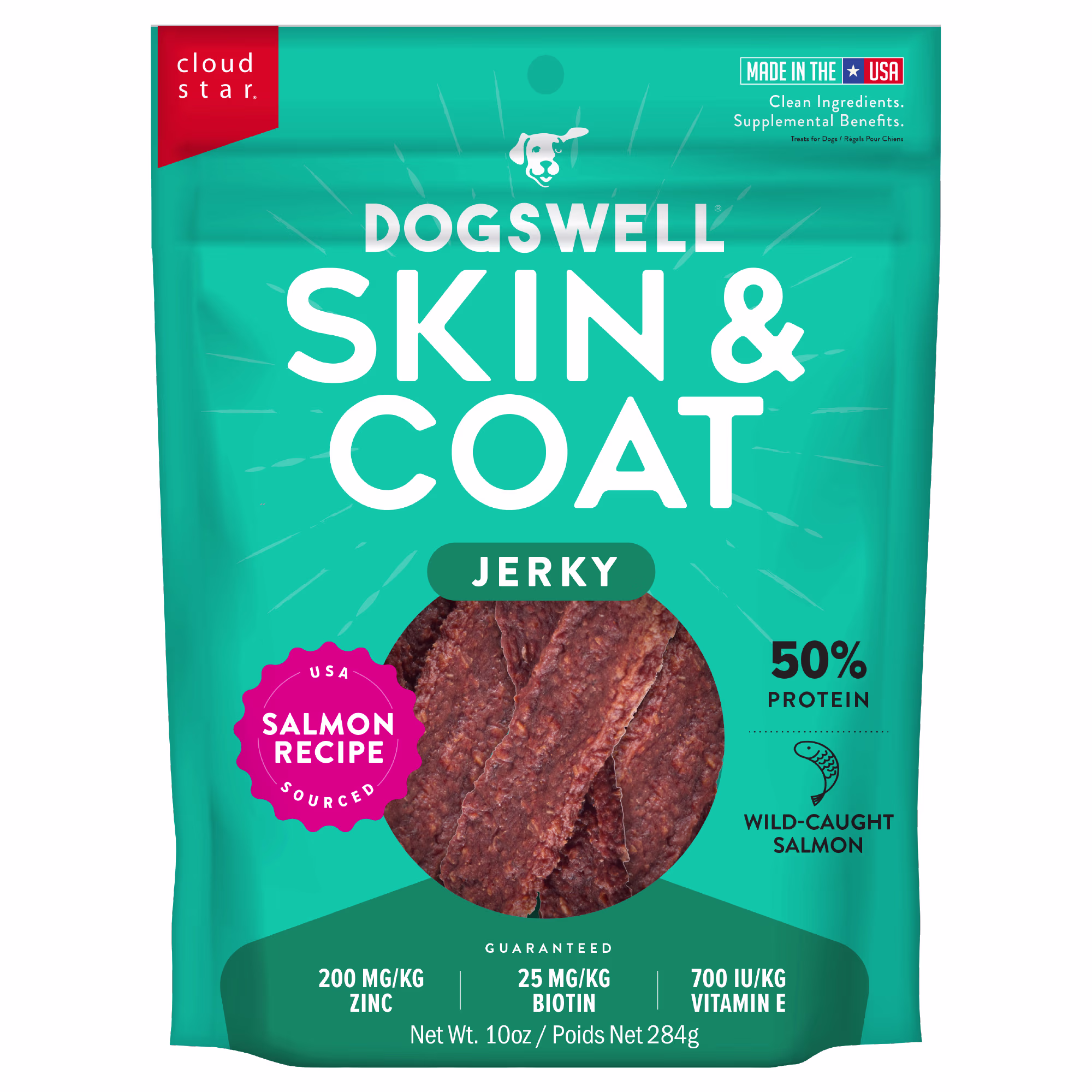 Dogswell Salmon Skin & Coat Jerky for Dogs 10 oz
