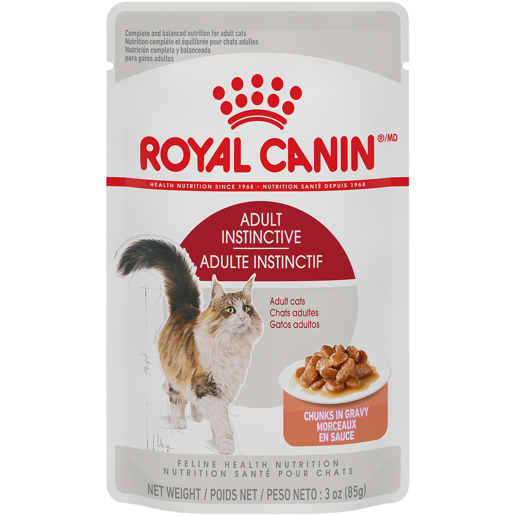 Royal Canin Adult Cat Instinctive Chunks in Gravy Wet Cat Food Pouch, 3