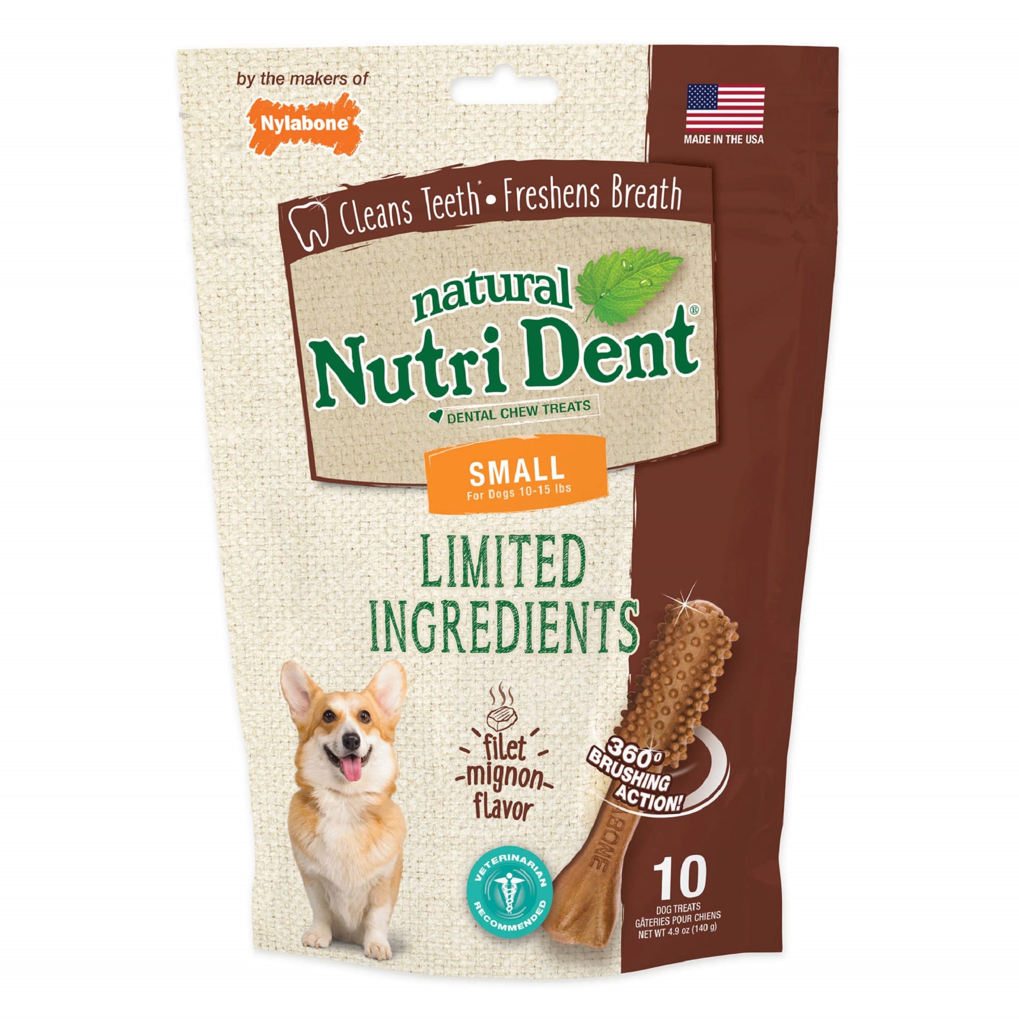 Nylabone Nutri Dent Filet Mignon Limited Ingredients Wet Dental Chews for Dogs, 4.9 oz., Count