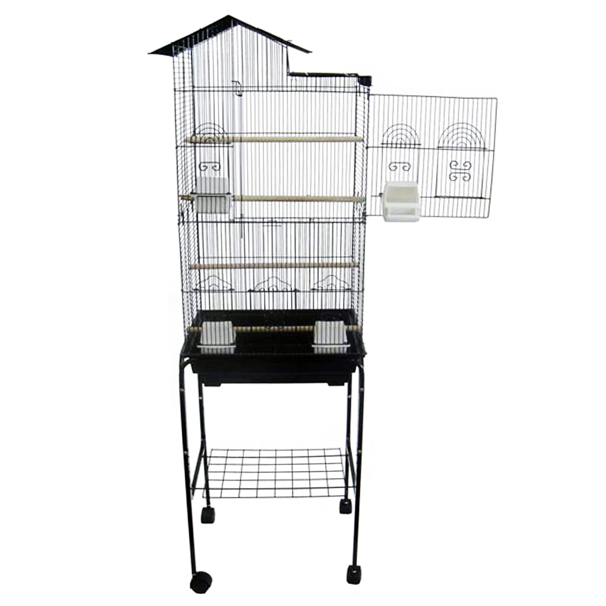 YML Bar Spacing Tall Villa Top Black Bird Cage With Stand, 18