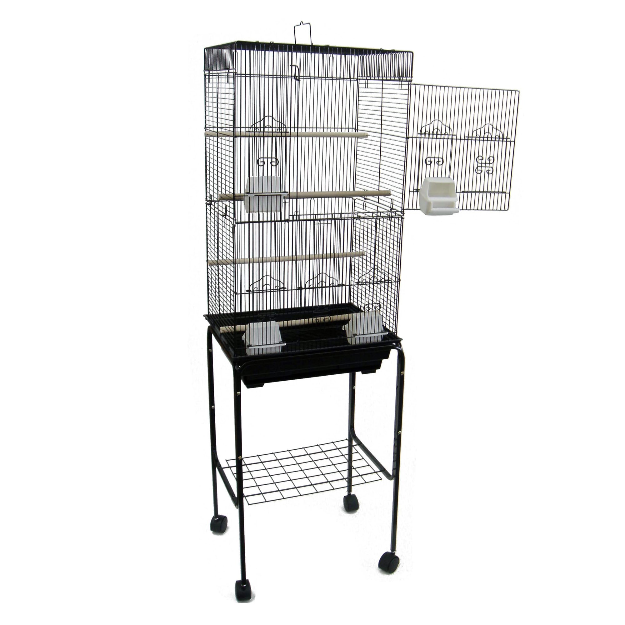 YML 3/8 Bar Spacing Tall Flat Top Black Bird Cage With Stand, 18