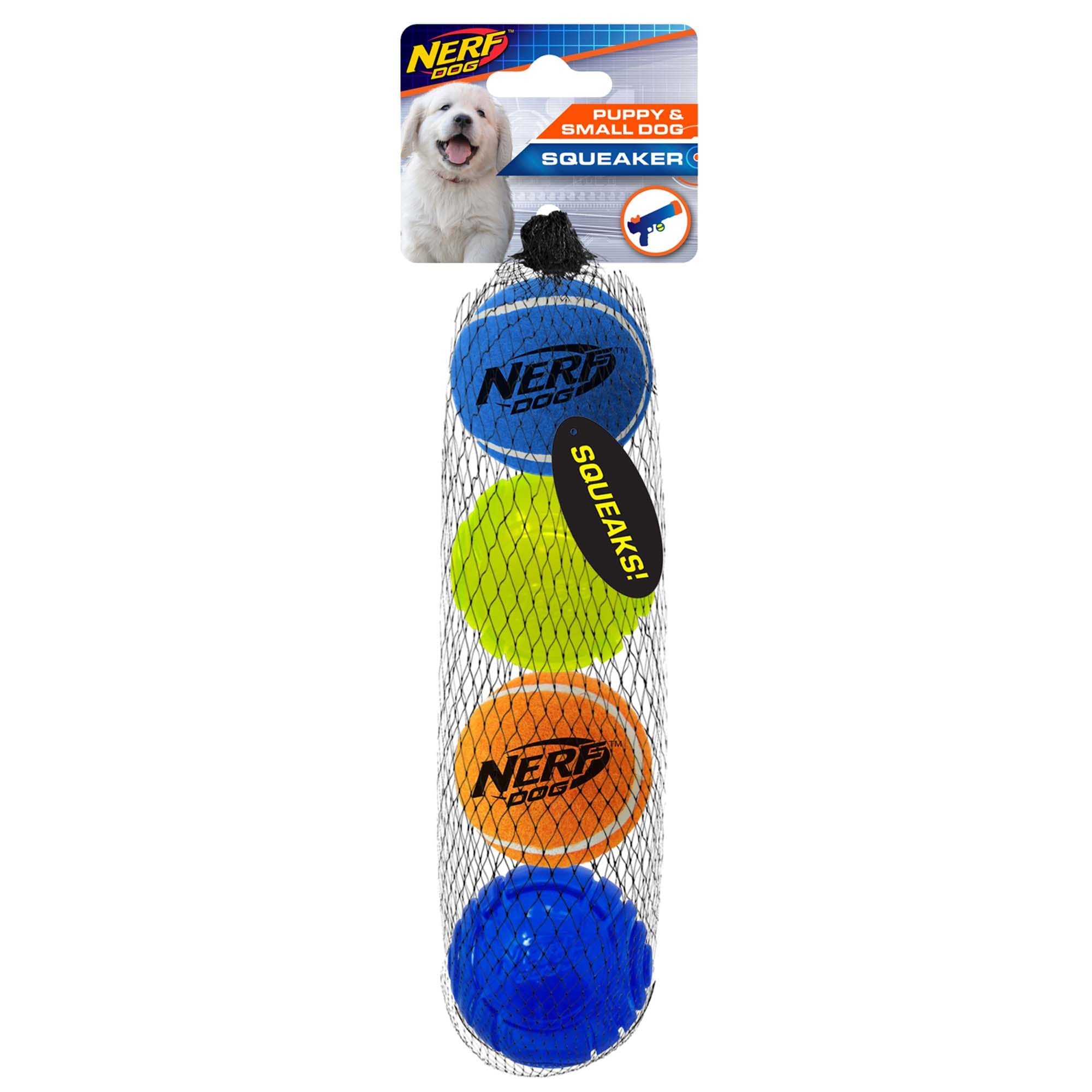 orange and blue rubber dog balls