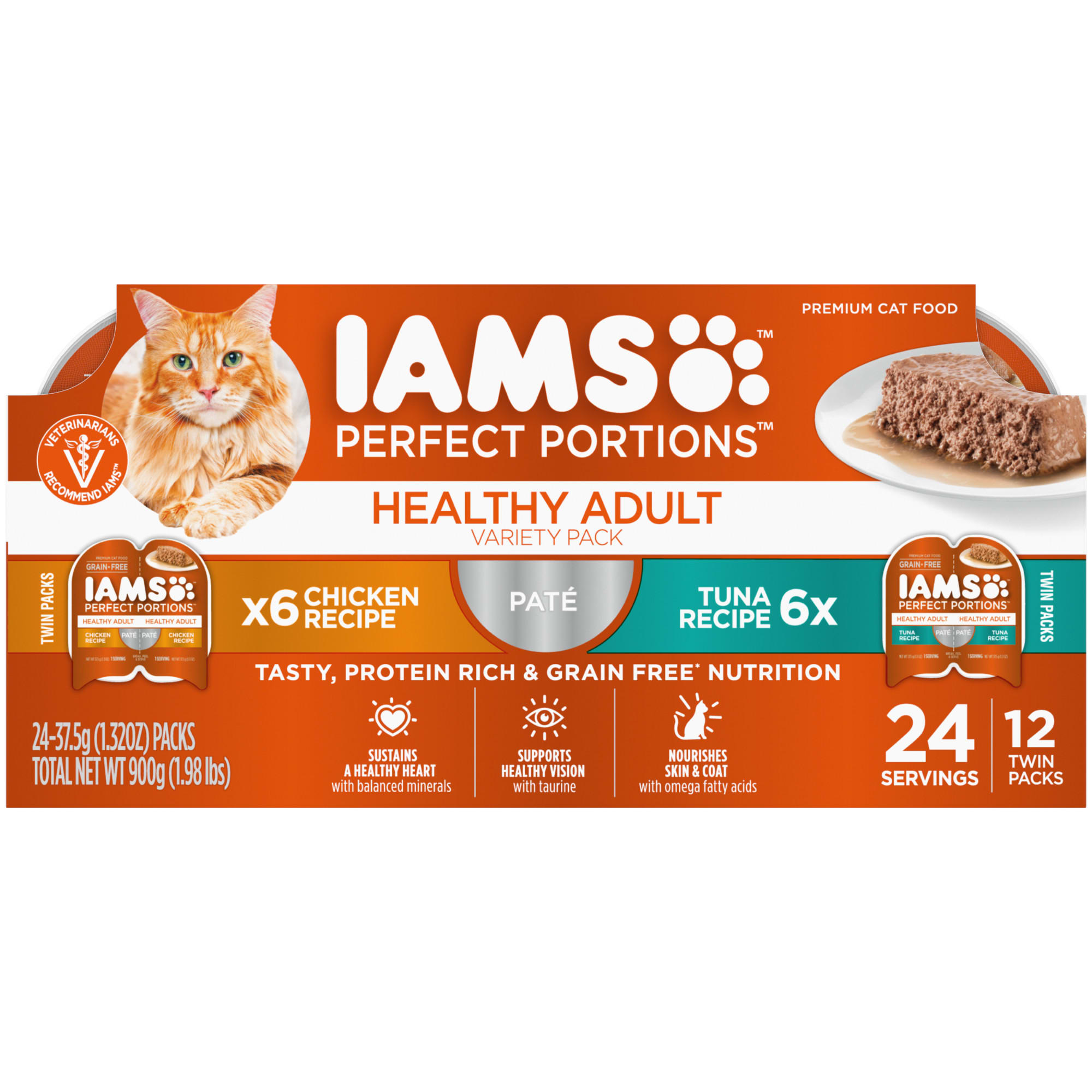 IAMS Perfect Portions Healthy Adult Grain Free Chicken and Tuna Recipe Wet Cat Food Pate Variety Pack 2.64 oz. Count of 12