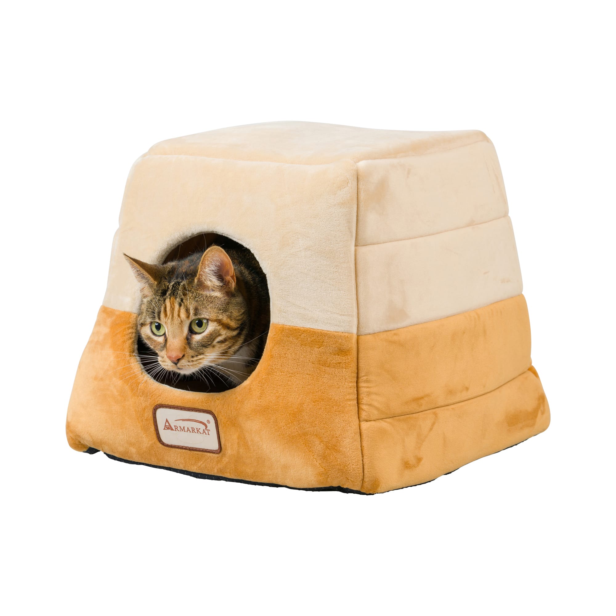 Armarkat House Cat Bed in Brown and Beige, 14" L X 14" W Petco