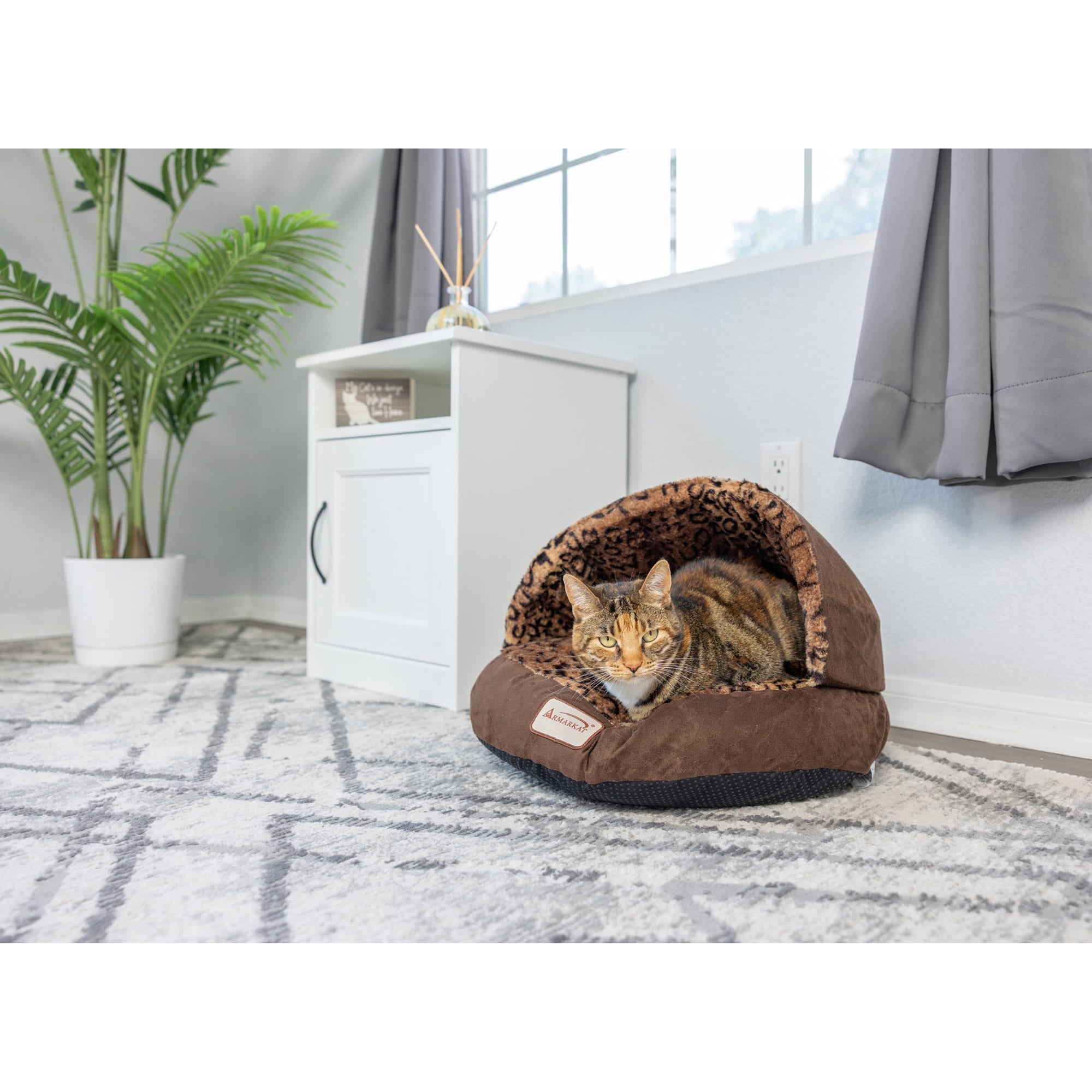 Armarkat Canopy Cat Bed in Mocha and Leopard, 20