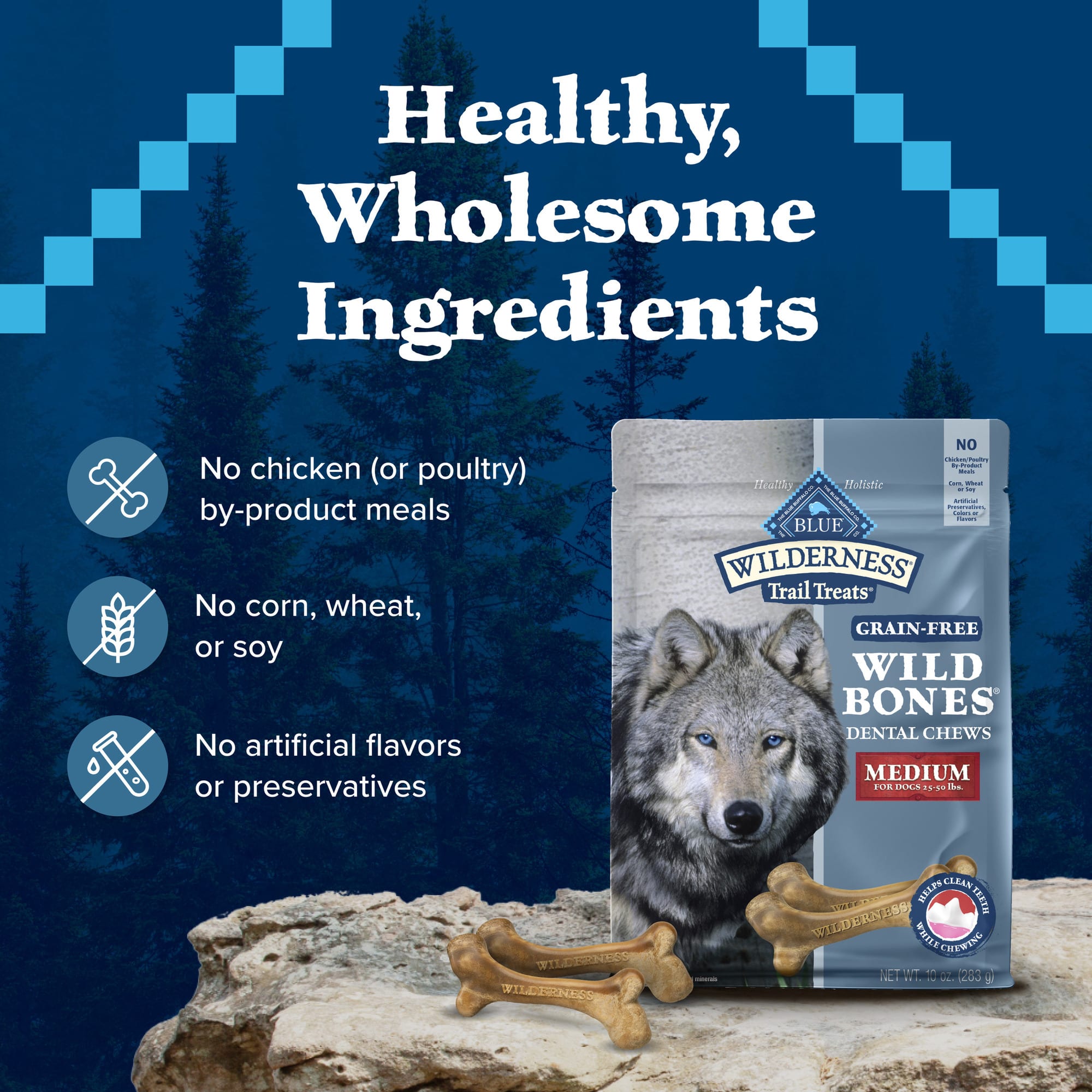 Blue Buffalo Wilderness Wild Bones Grain-Free Dental Chews Dog