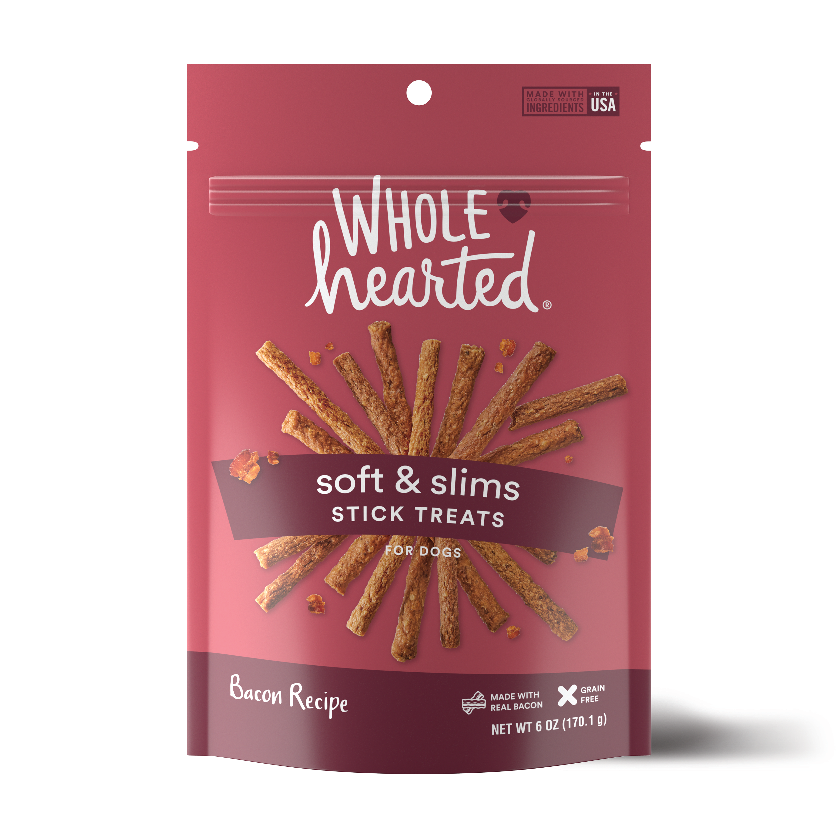 WholeHearted Grain Free Soft and Chewy Bacon Recipe Dog Stick Treats 16 oz