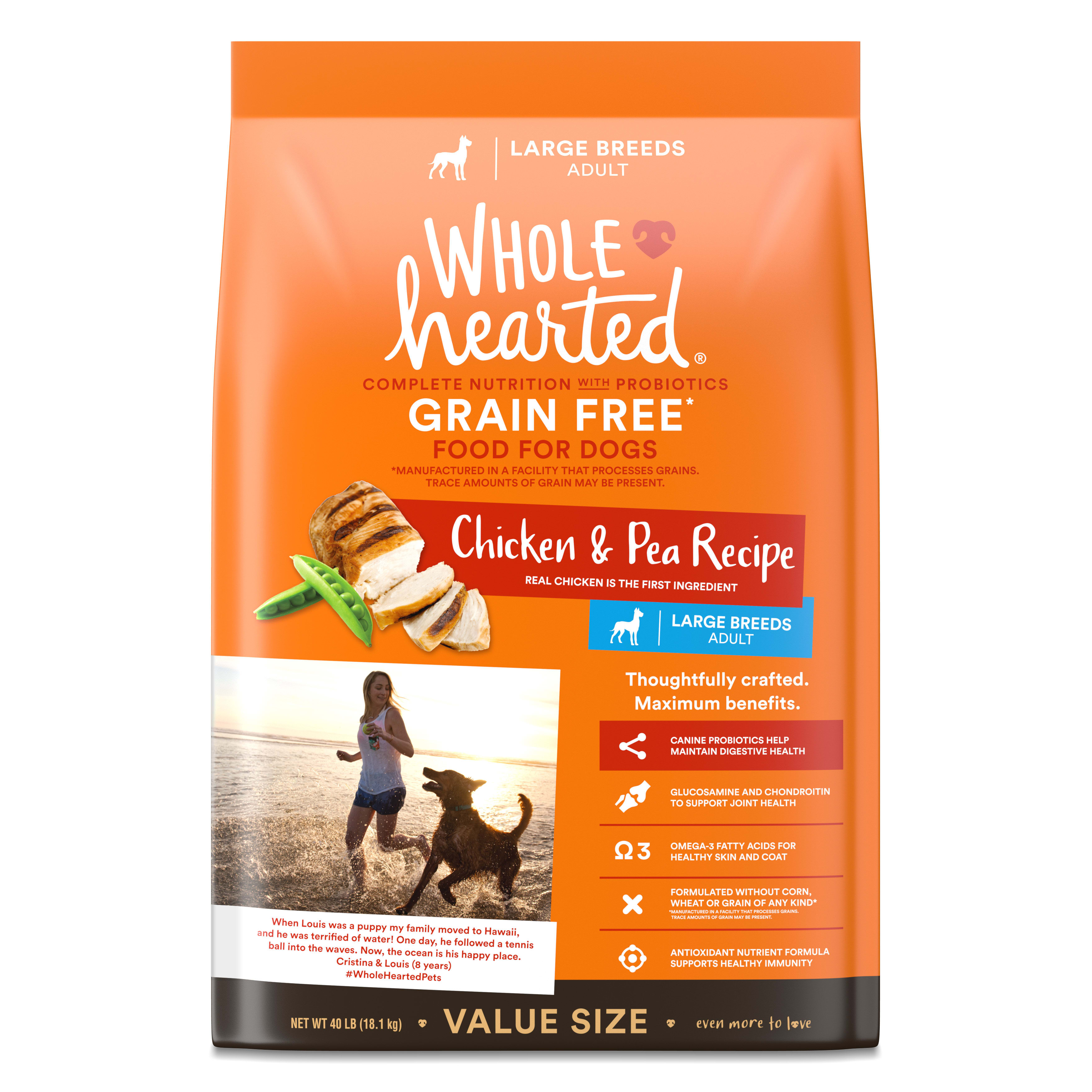 WholeHearted Grain Free Large Breed Chicken and Pea Recipe Adult Dry Dog Food, 40 lbs.