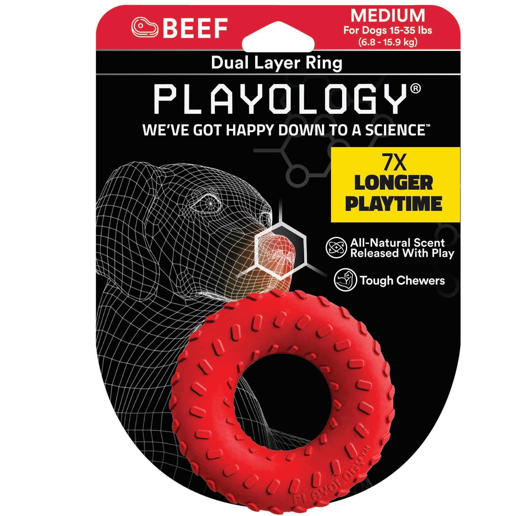 Playology Dual Layer Ring Beef Dog Toy, Medium | Petco