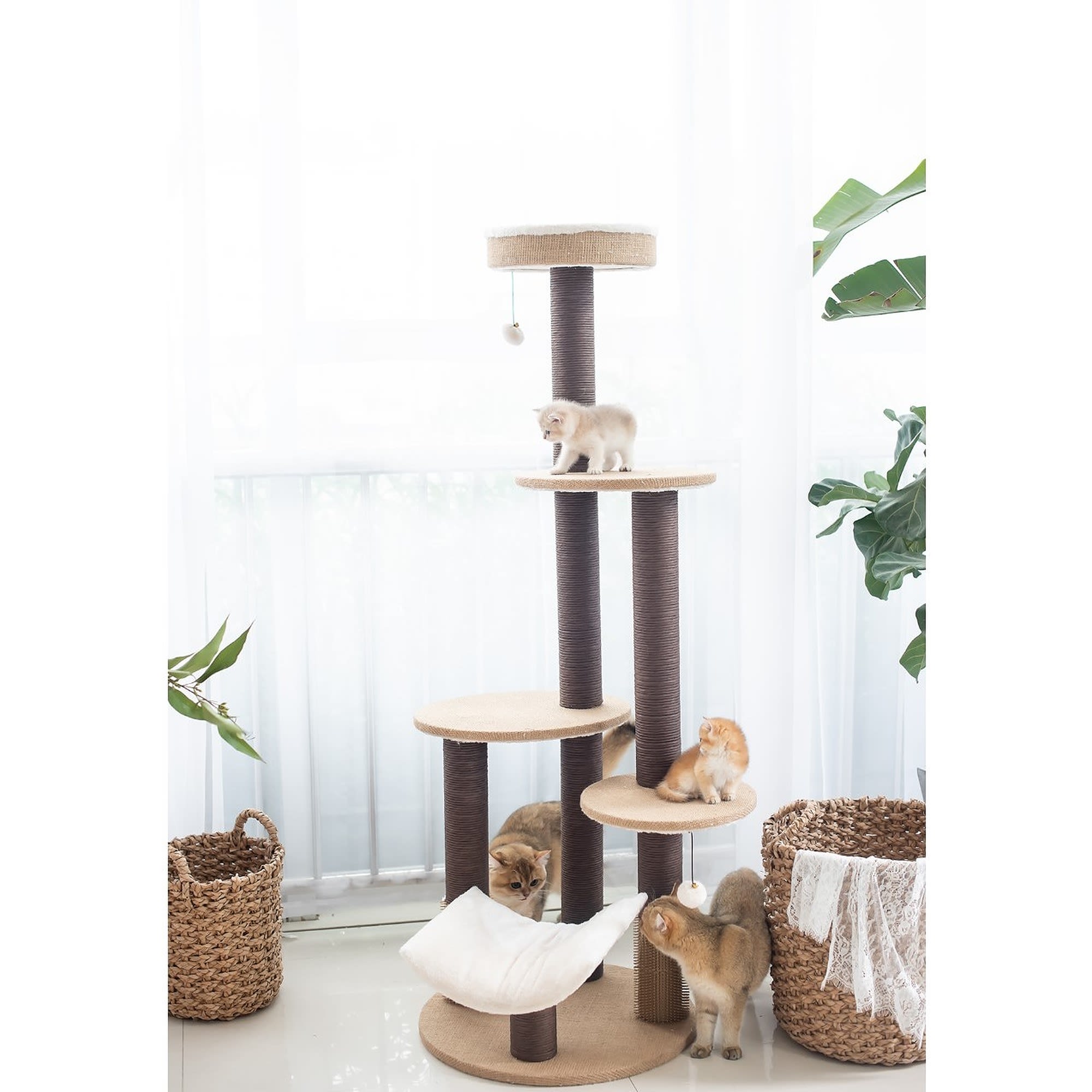 PetPals Group Clement Fleece MultiLevel Cat Tree With Rubber Massager