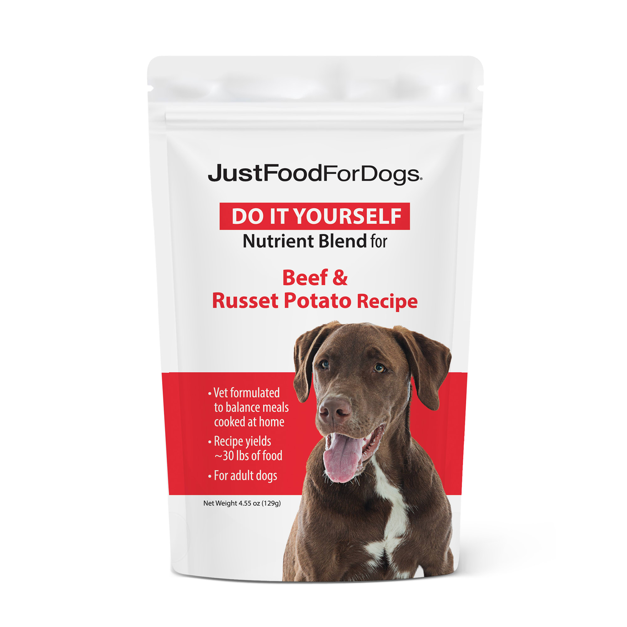 JustFoodForDogs Do It Yourself Beef and Russet Potato Dog Food Nutrients 4.55 oz