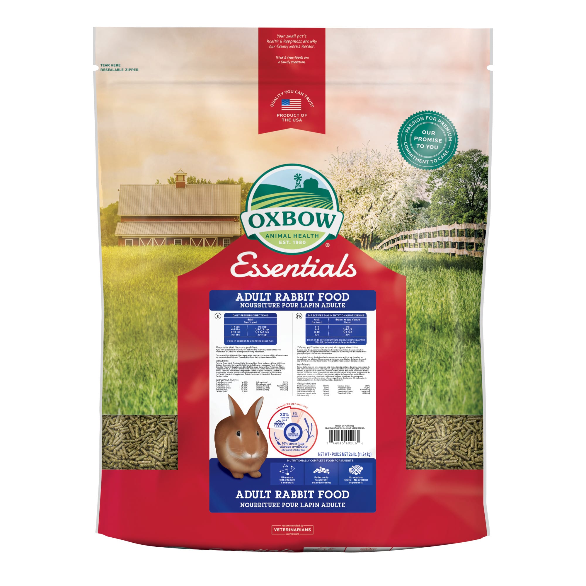 “Best by 03/27”Oxbow Pet Products Essentials Adult Dry Rabbit Food  25 lbs. “The bag has a thorn “