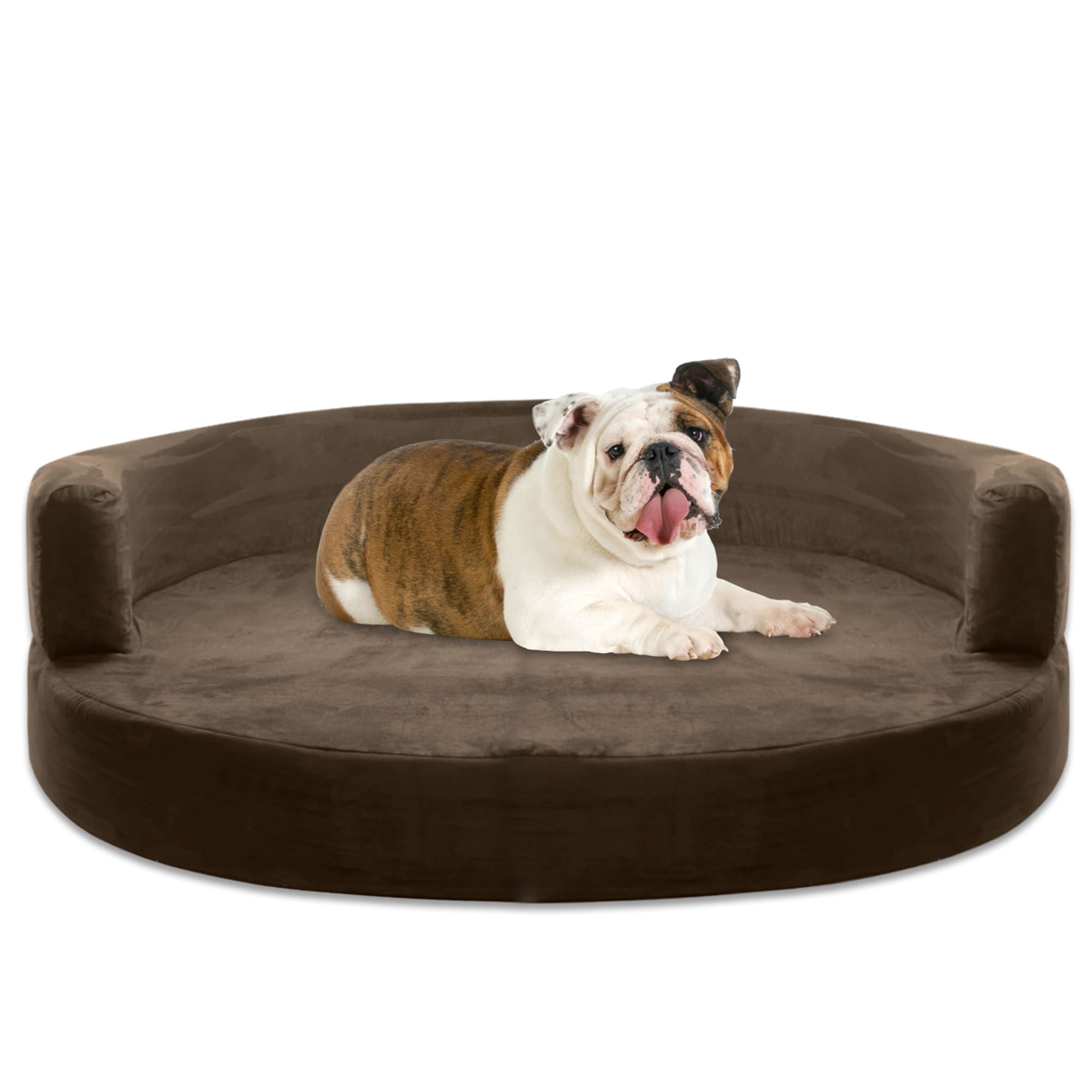 Kopeks Orthopedic Memory Foam Round Sofa Bed for Dogs, 35.5" D, Brown